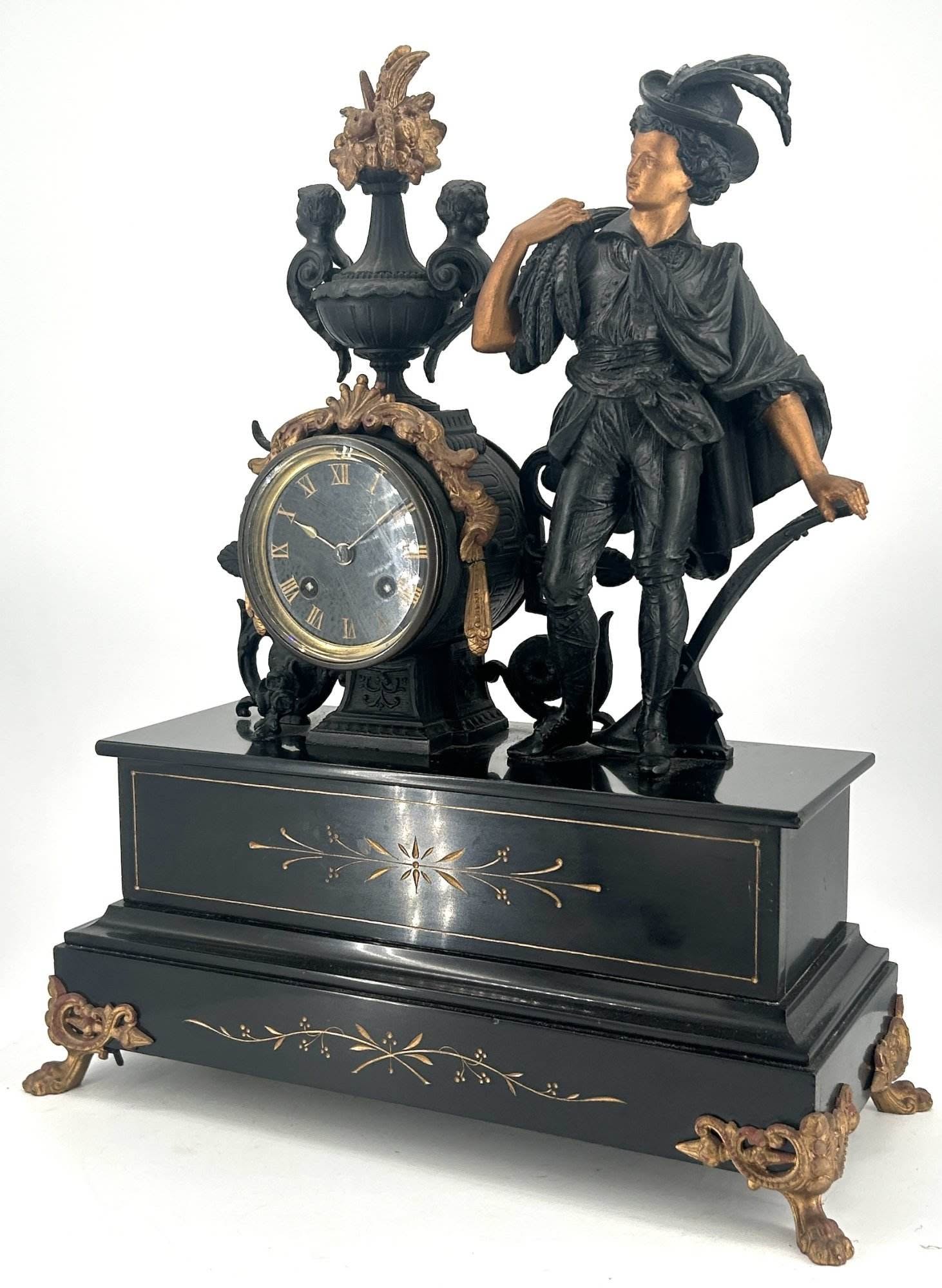 Stunning Victorian French Figural Slate & Spelter Mantel Clock - ca 1890 - Image 4
