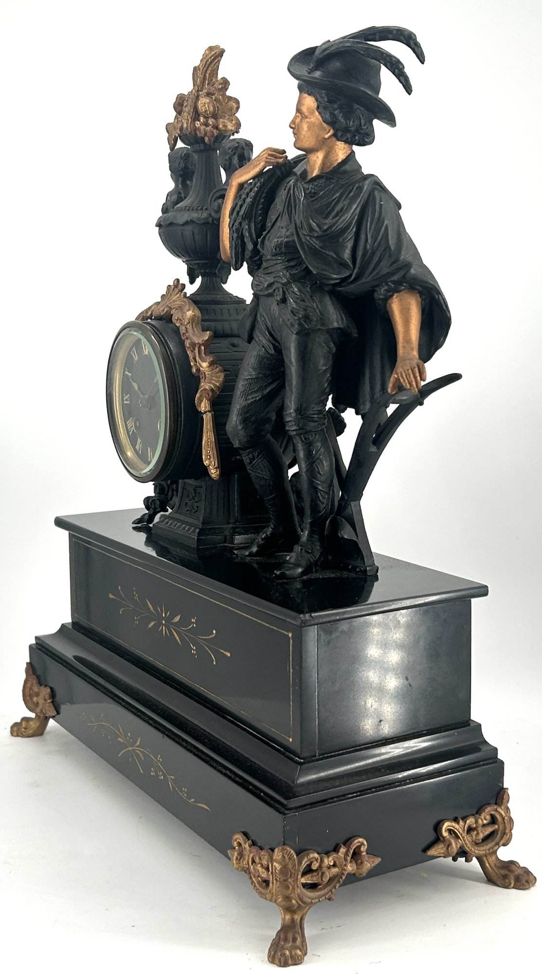 Stunning Victorian French Figural Slate & Spelter Mantel Clock - ca 1890 - Image 6