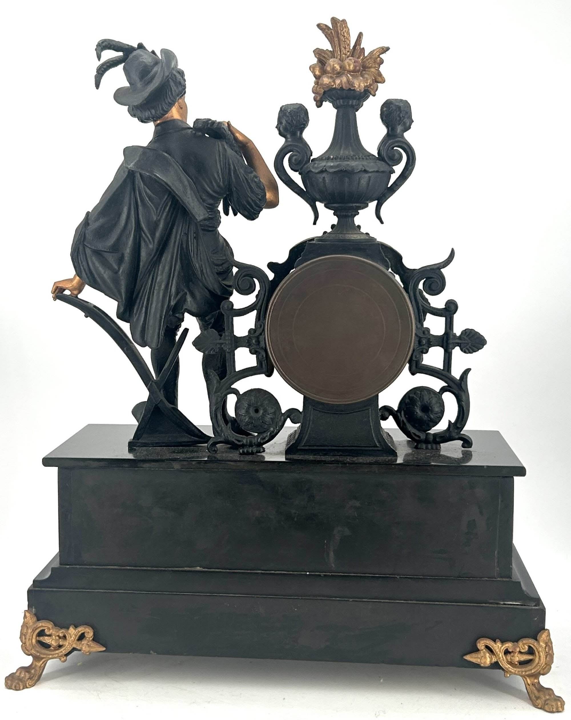 Stunning Victorian French Figural Slate & Spelter Mantel Clock - ca 1890 - Image 12