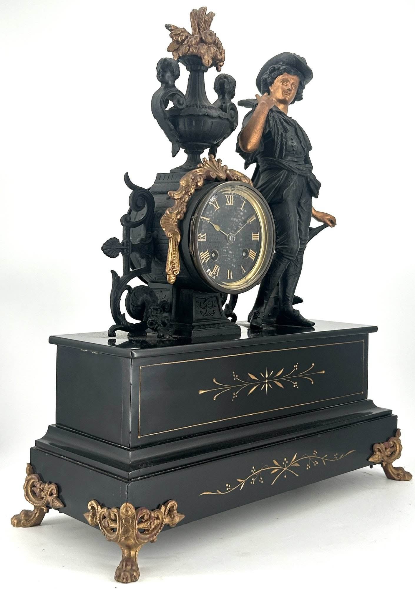 Stunning Victorian French Figural Slate & Spelter Mantel Clock - ca 1890 - Image 9