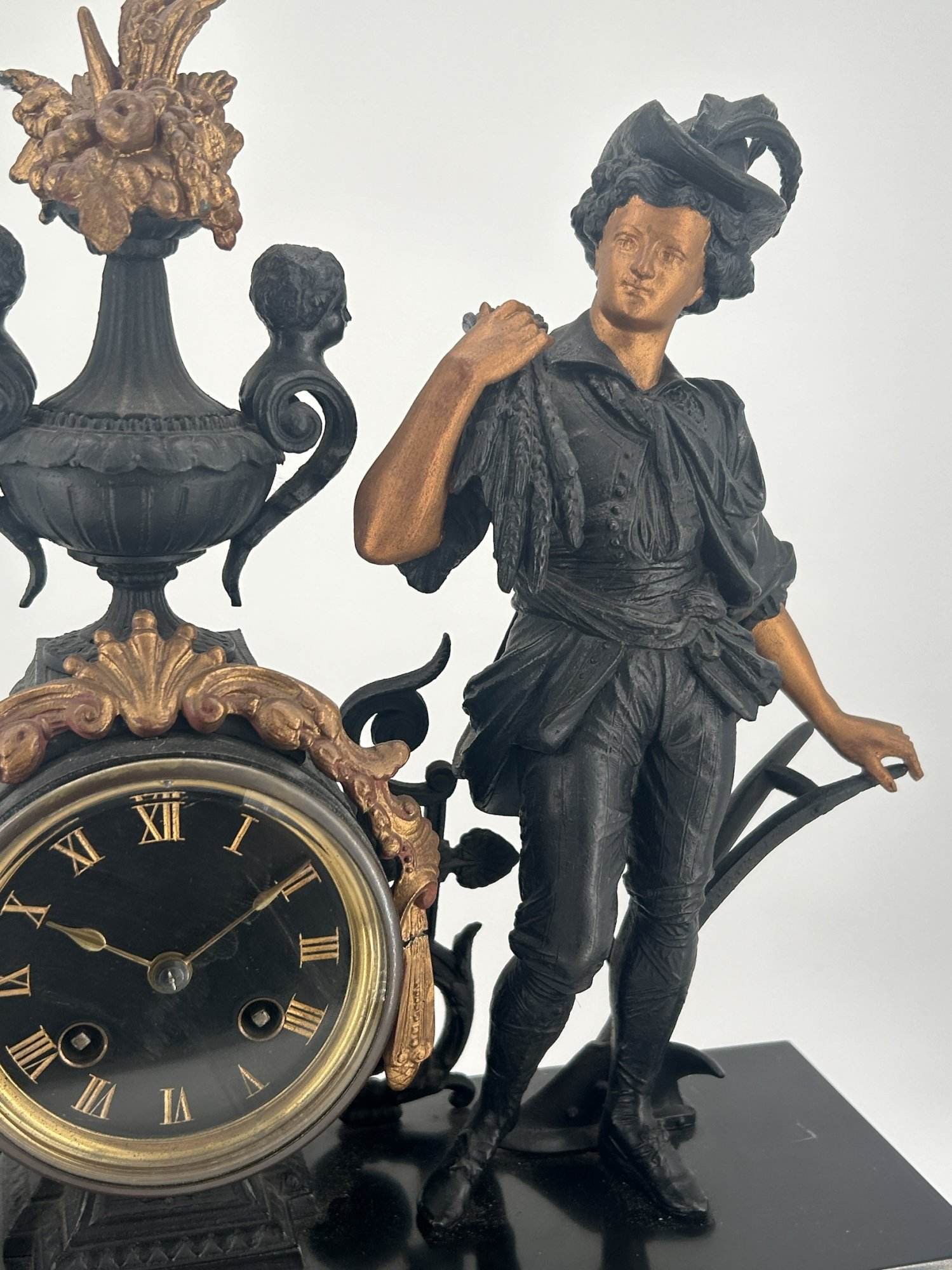 Stunning Victorian French Figural Slate & Spelter Mantel Clock - ca 1890 - Image 7