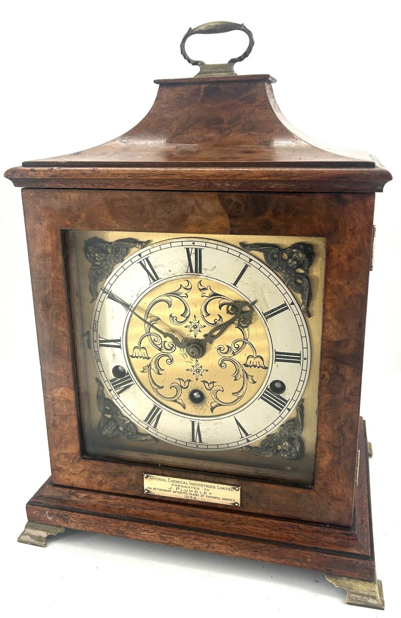 Stunning Burr Walnut case Westminster chime Bracket Clock – ca1920 - Image 11