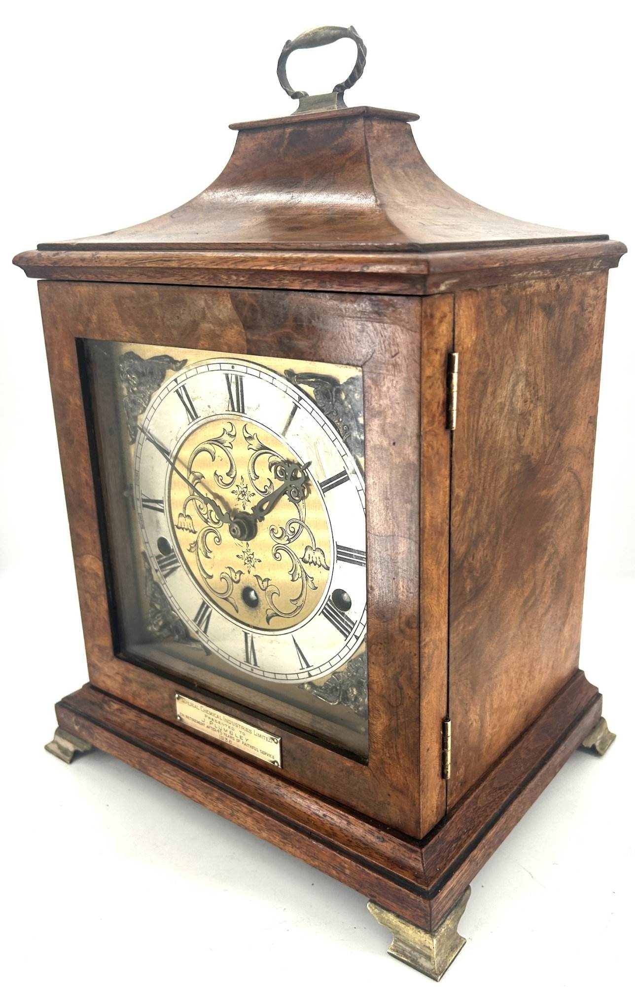 Stunning Burr Walnut case Westminster chime Bracket Clock – ca1920 - Image 12