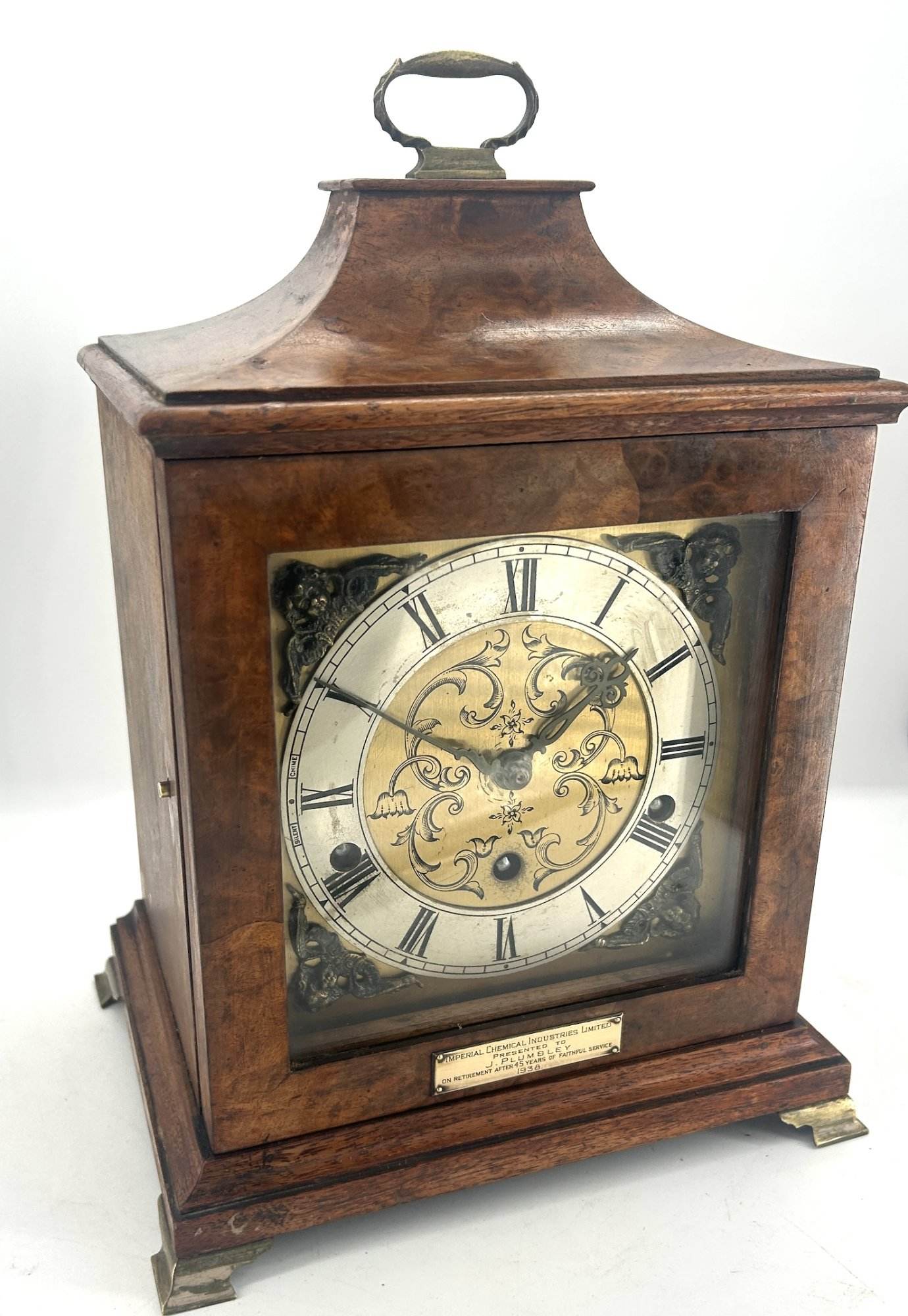 Stunning Burr Walnut case Westminster chime Bracket Clock – ca1920 - Image 3