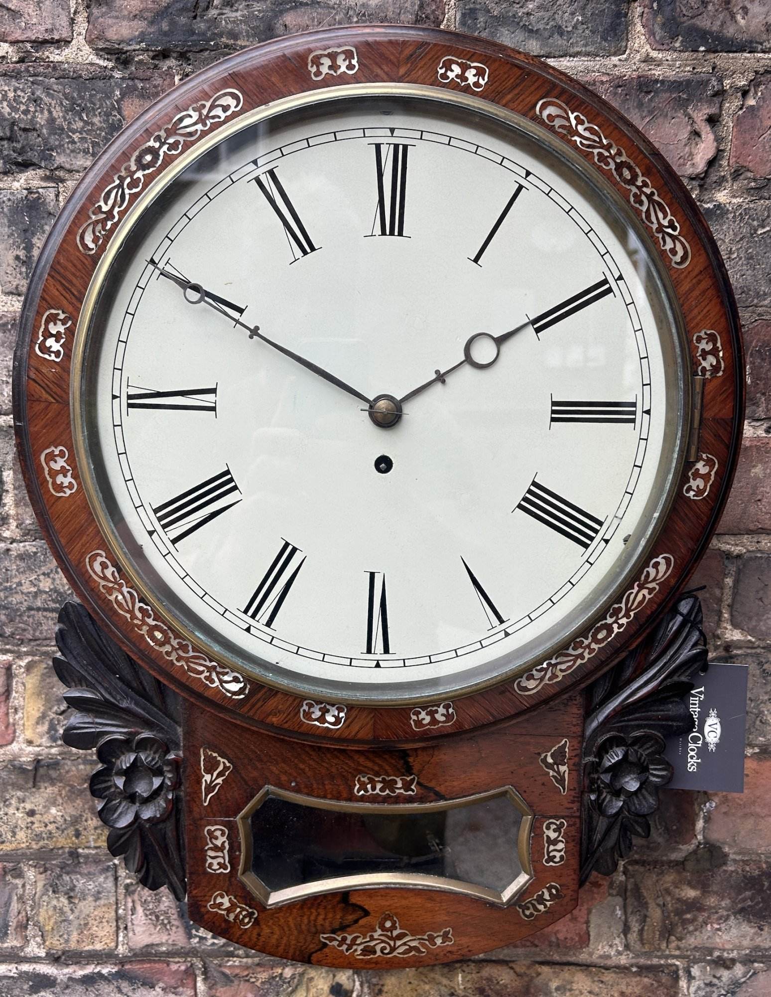 Fine Victorian Rosewood Carved Single Fusee Drop Dial Clock - Ca 1880 - Image 4
