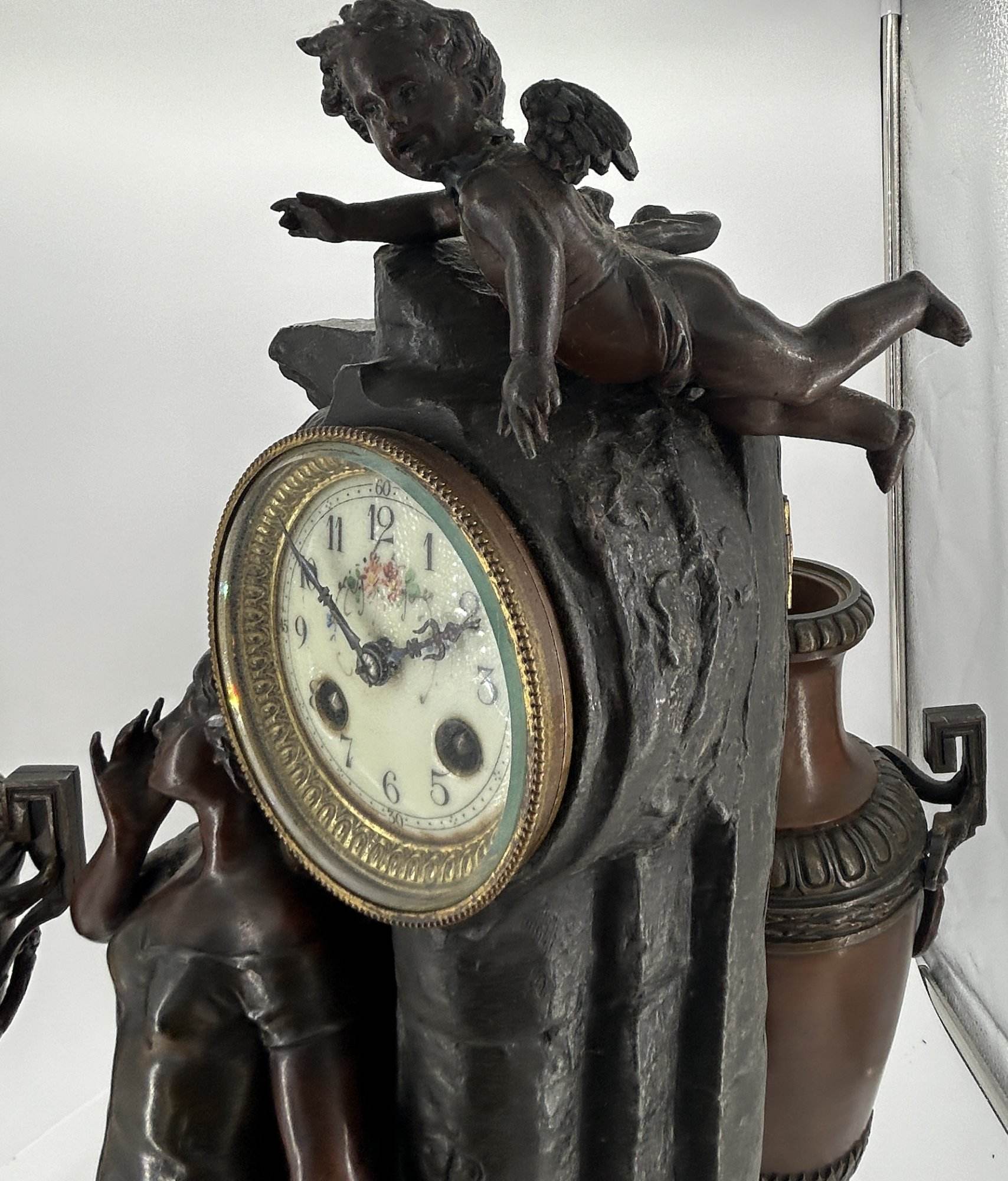 Lovely French Art Nouveau Figural Mantel Clock Set – Ca 1900 - Image 8