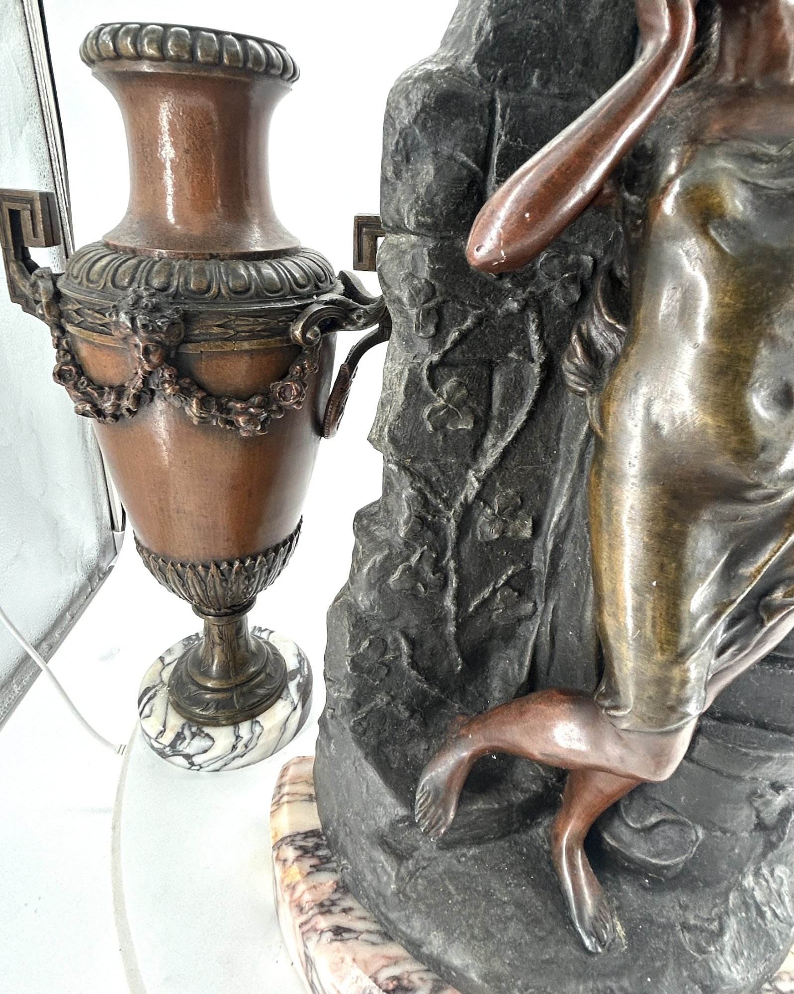 Lovely French Art Nouveau Figural Mantel Clock Set – Ca 1900 - Image 10