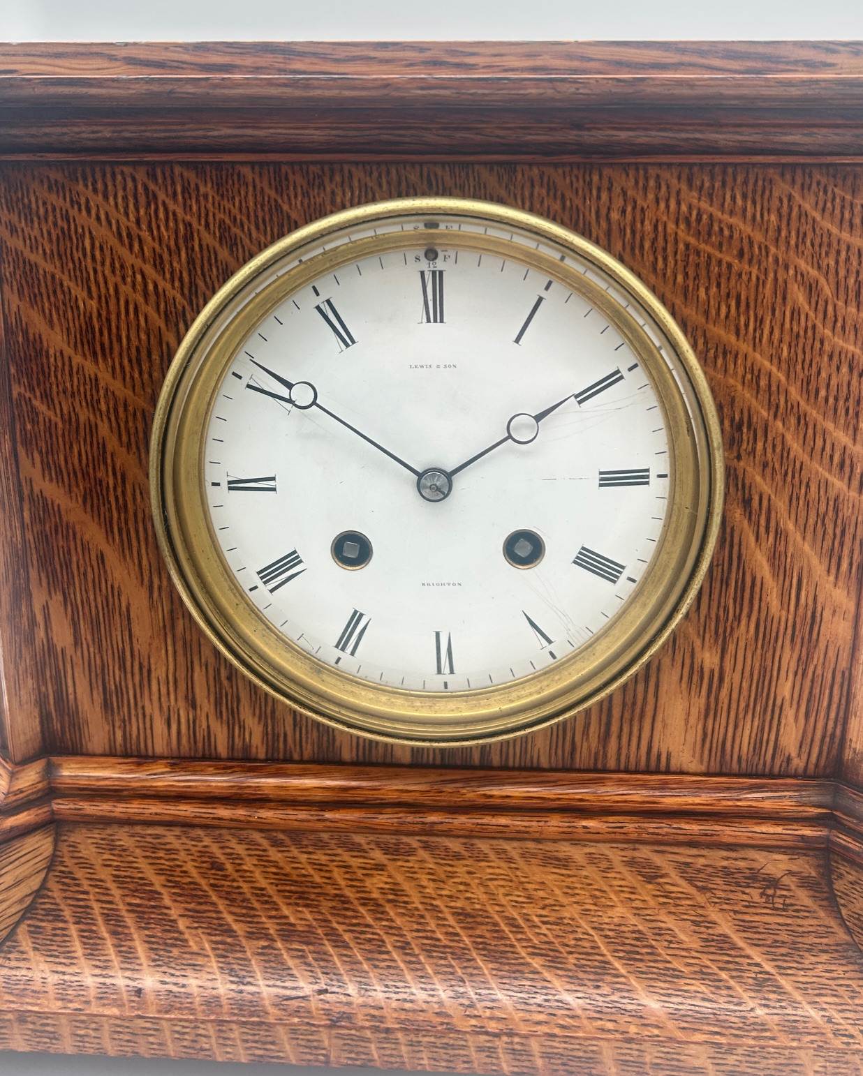 Lovely Edwardian architectural Oak Case Mantel Clock – 8 Day gong striking Clock