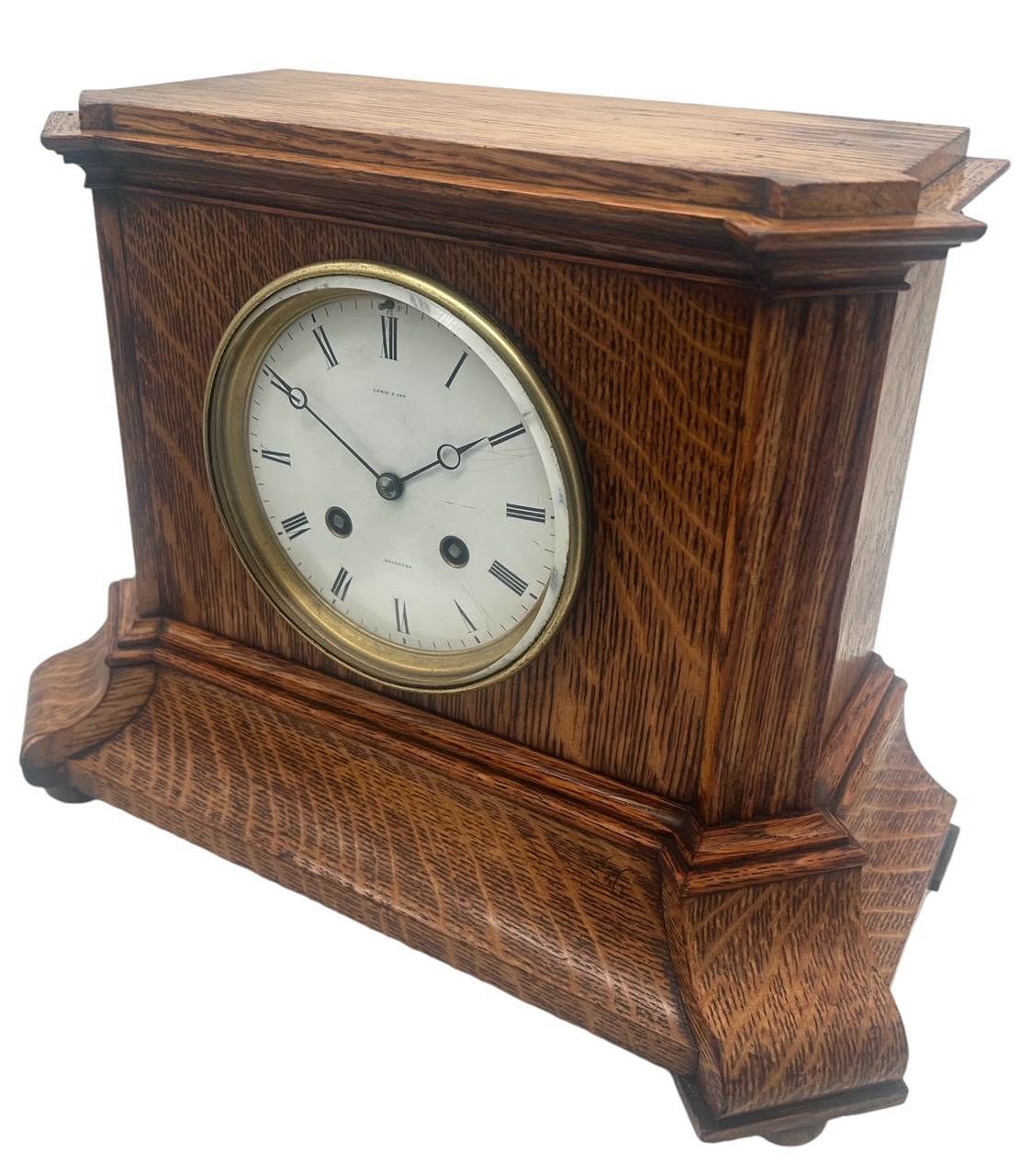 Lovely Edwardian architectural Oak Case Mantel Clock – 8 Day gong striking Clock