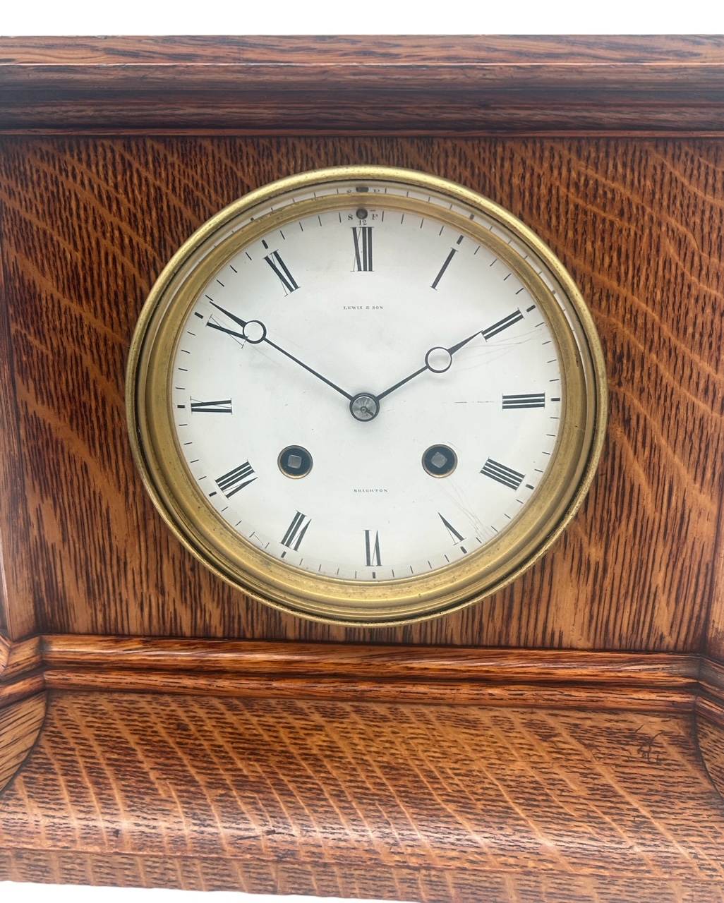 Lovely Edwardian architectural Oak Case Mantel Clock – 8 Day gong striking Clock - Image 5