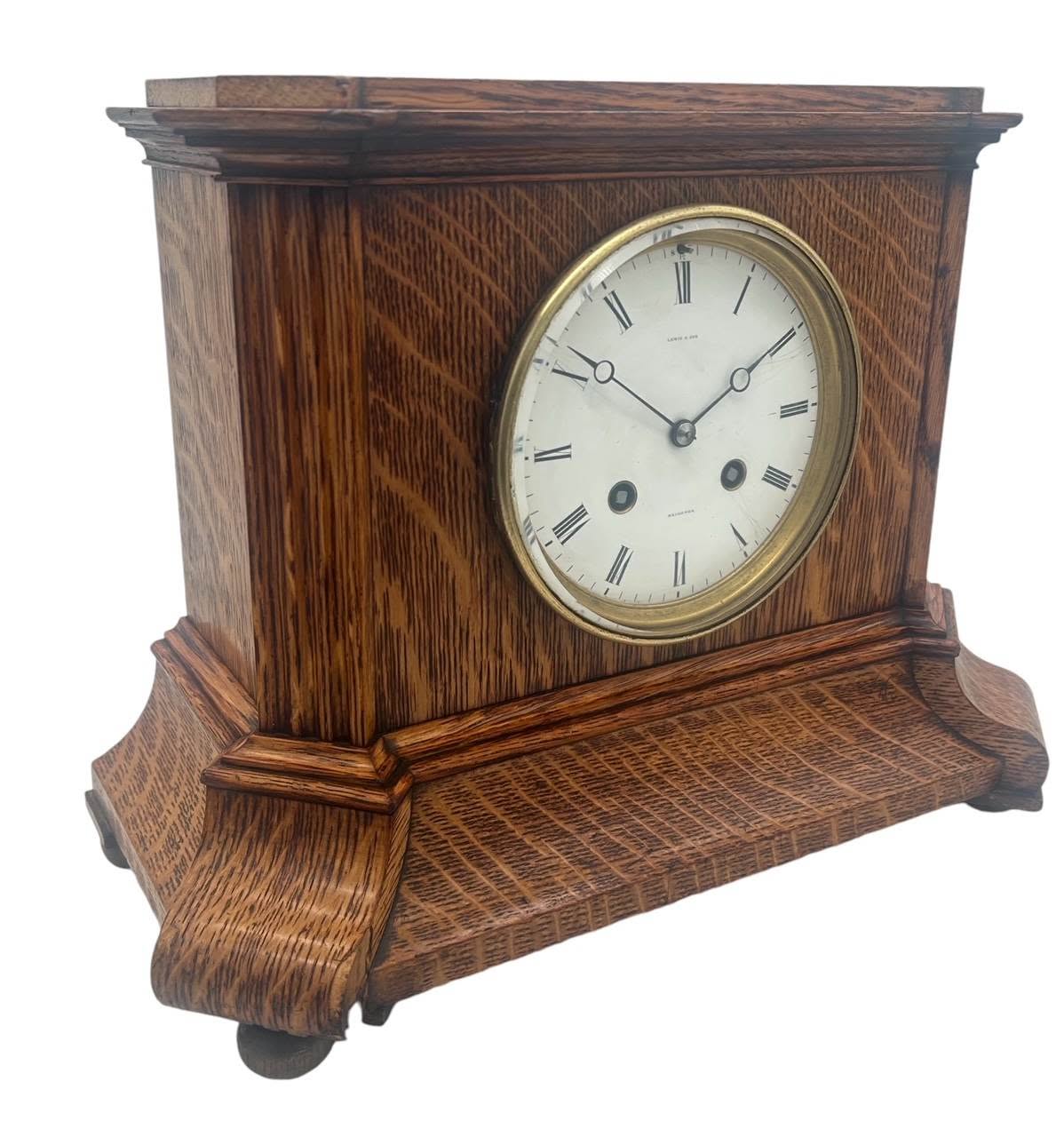 Lovely Edwardian architectural Oak Case Mantel Clock – 8 Day gong striking Clock