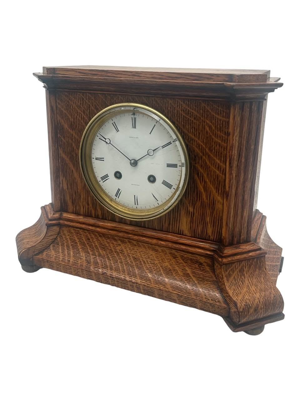 Lovely Edwardian architectural Oak Case Mantel Clock – 8 Day gong striking Clock - Image 10