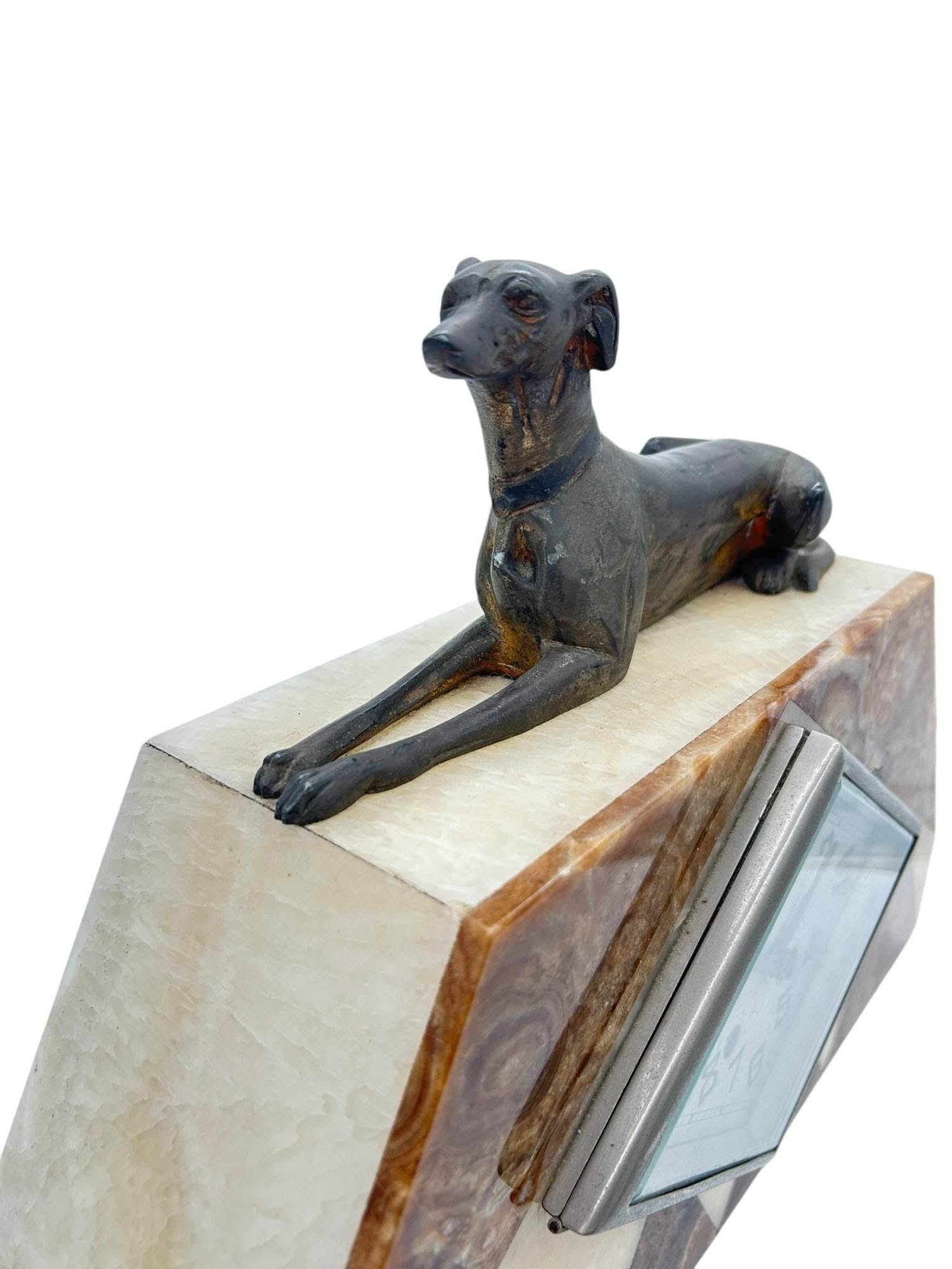 Beautiful French Art Deco Marble & Greyhound Dog Figural Mantel Clock – ca1920 - Image 11