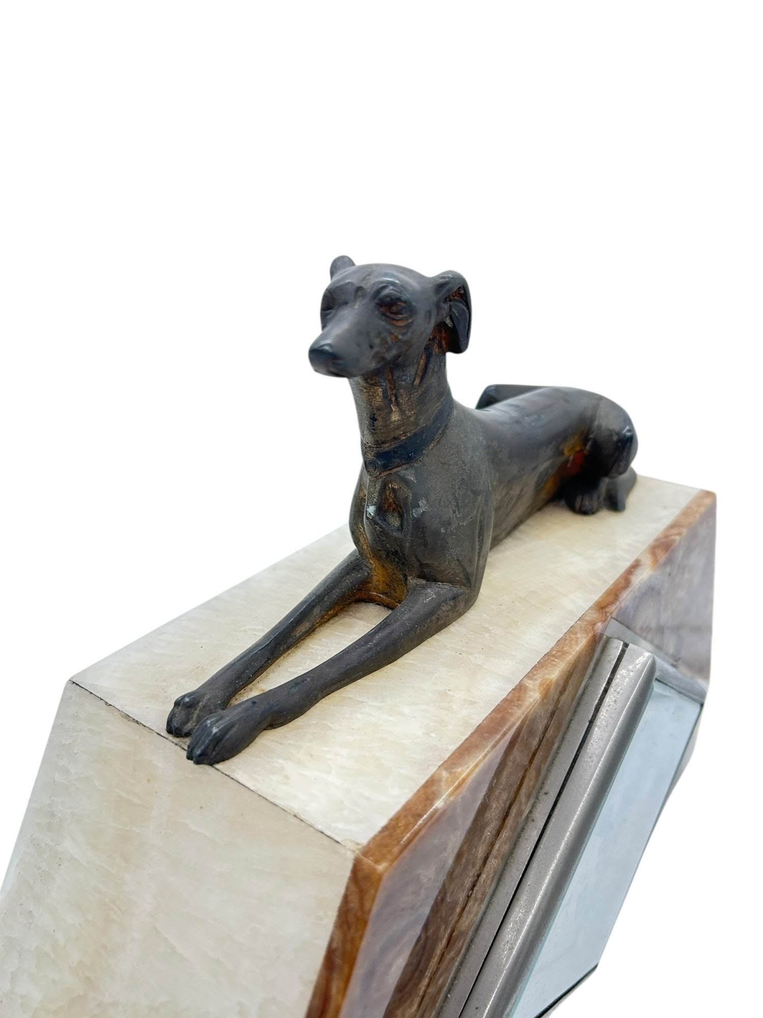 Beautiful French Art Deco Marble & Greyhound Dog Figural Mantel Clock – ca1920 - Image 10