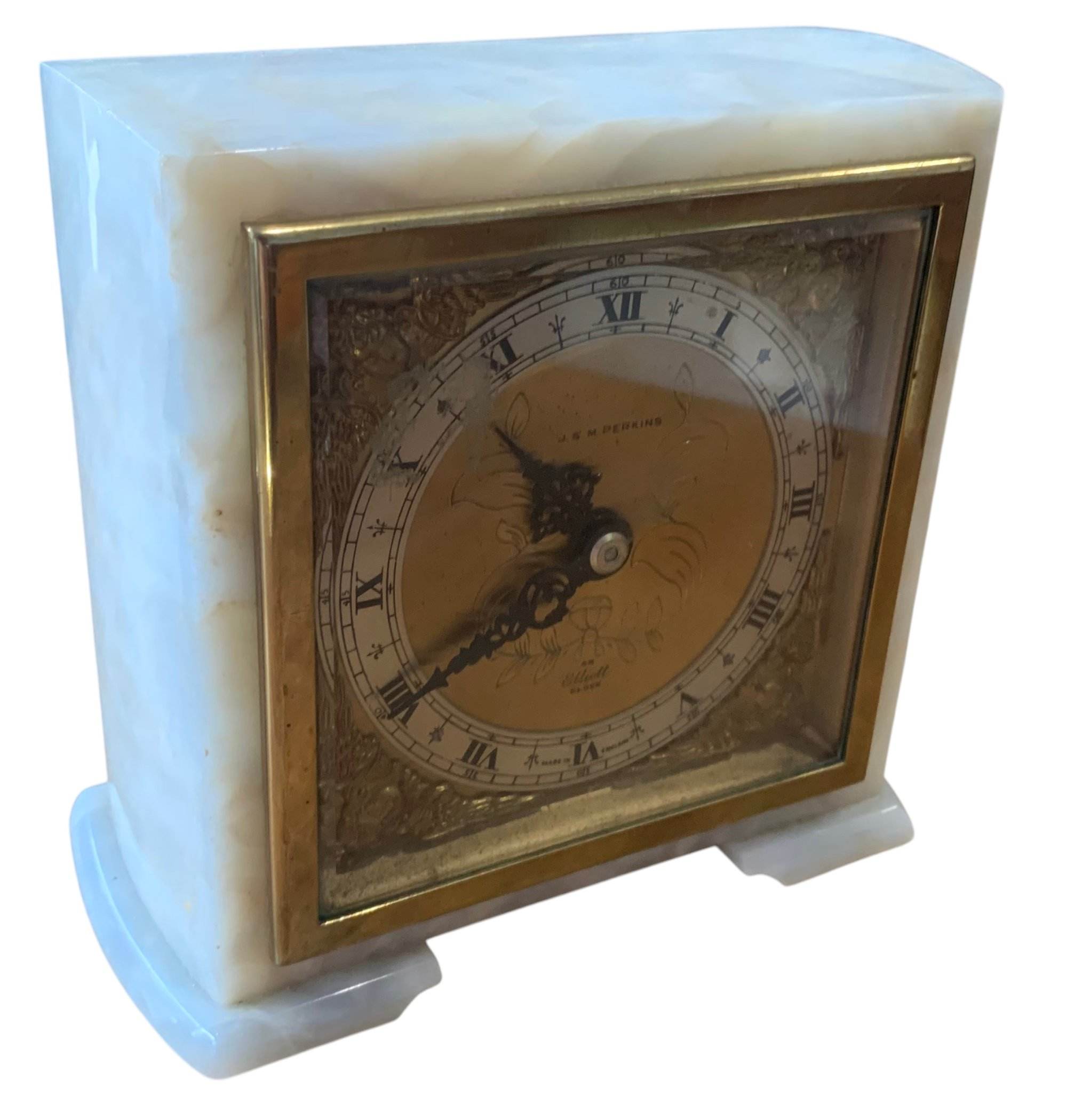 Great white Marble Mantel clock by Elliott, London - - Image 3