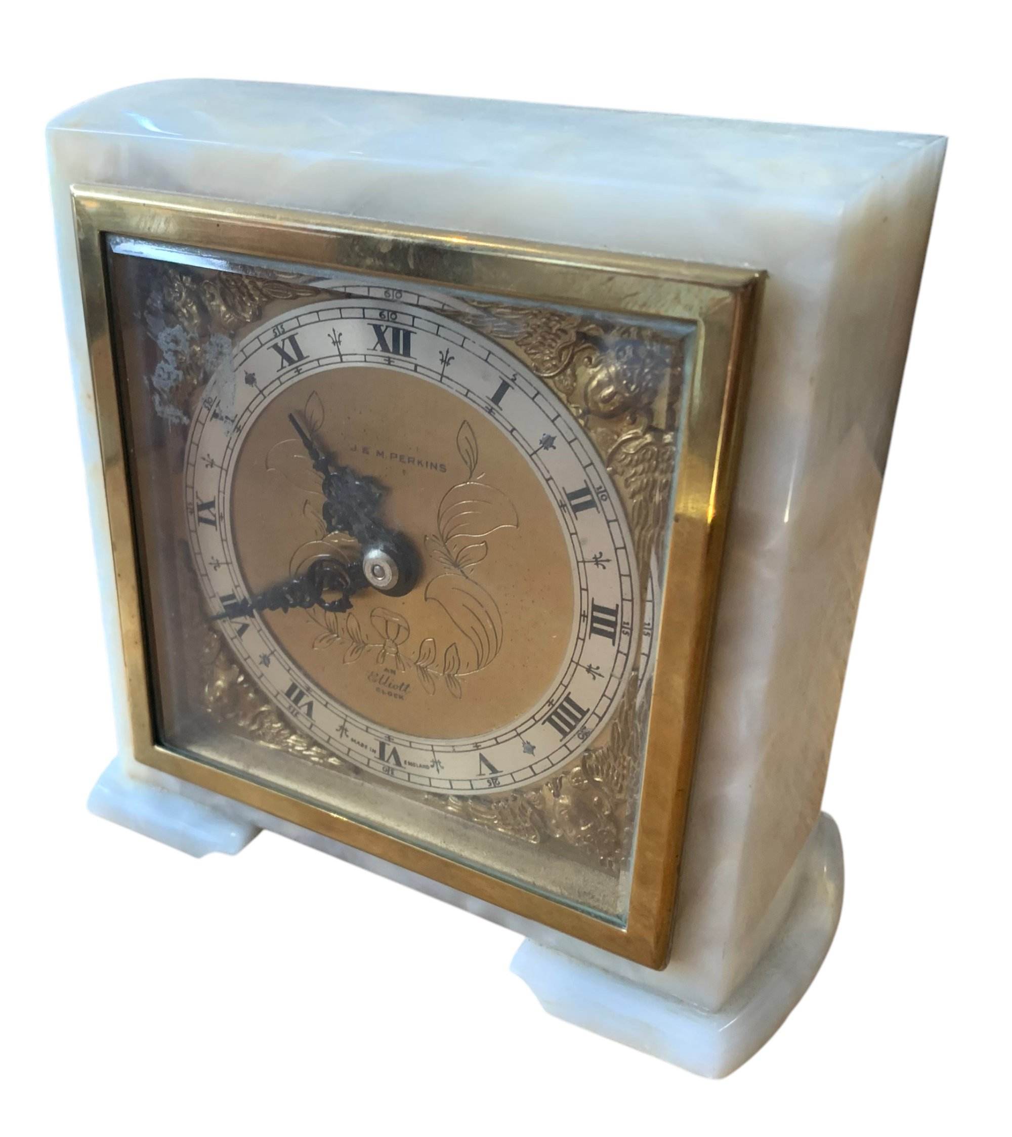Great white Marble Mantel clock by Elliott, London - - Image 2