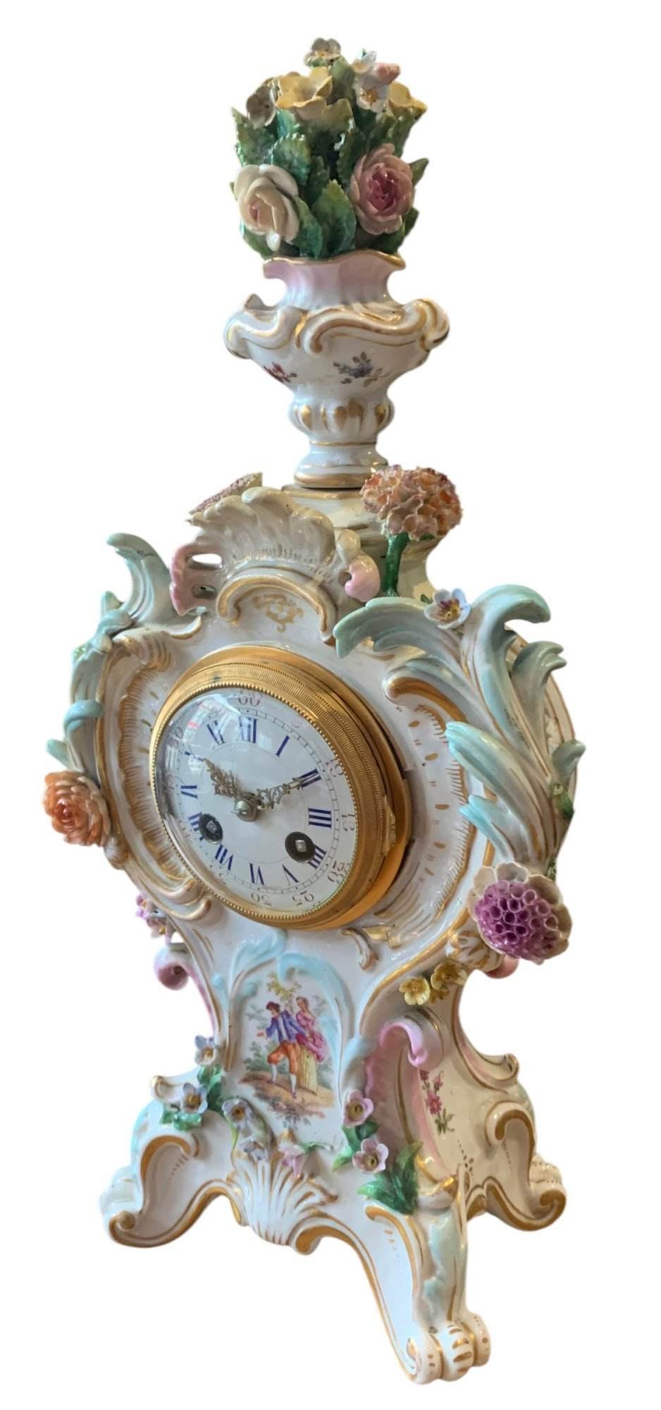 Fabulous Meissen Porcelain Floral Mantel clock – ca1860 - Image 4