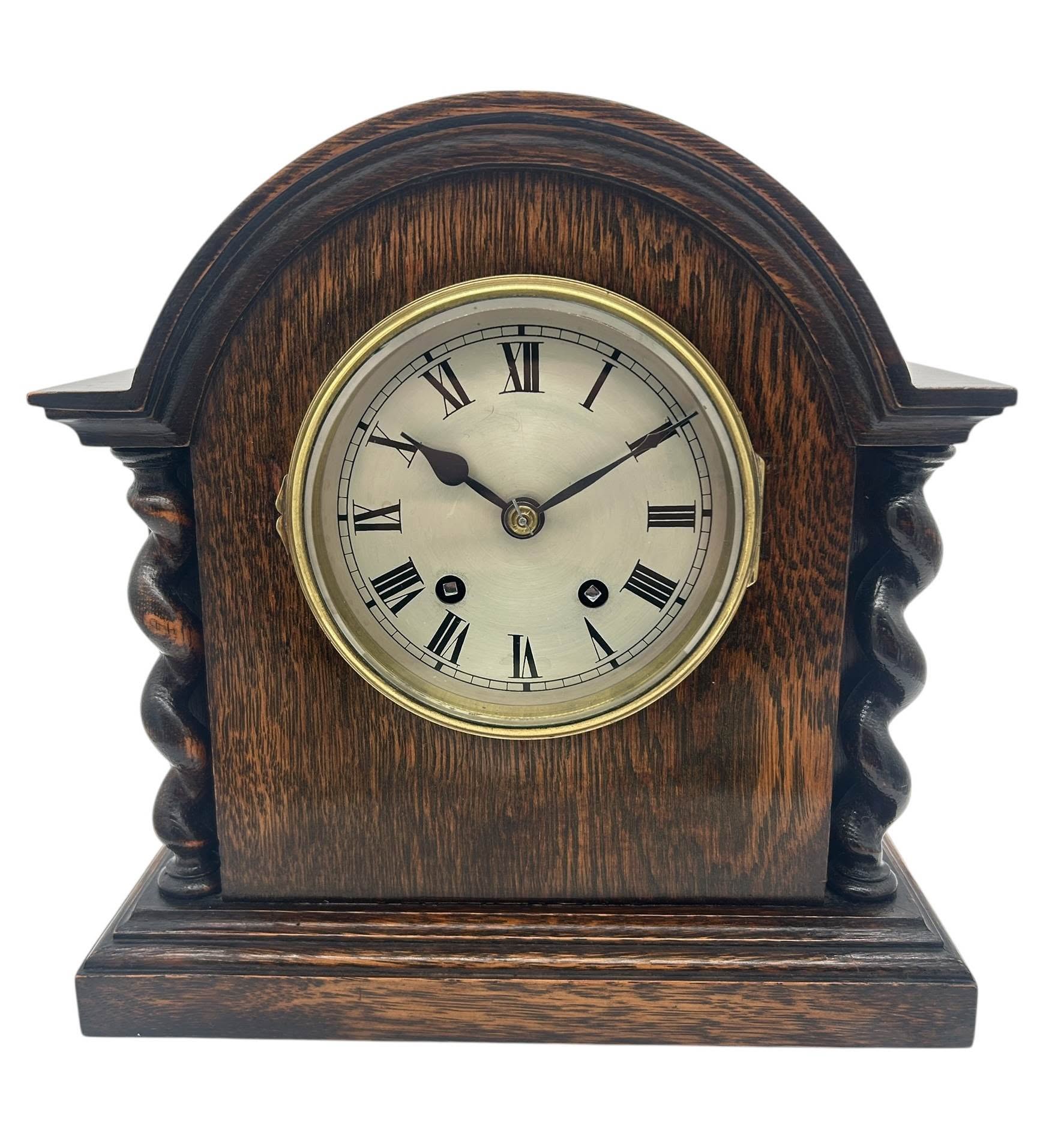 Lovely English Oak Case Astral Mantel Clock – 8 Day gong striking Clock