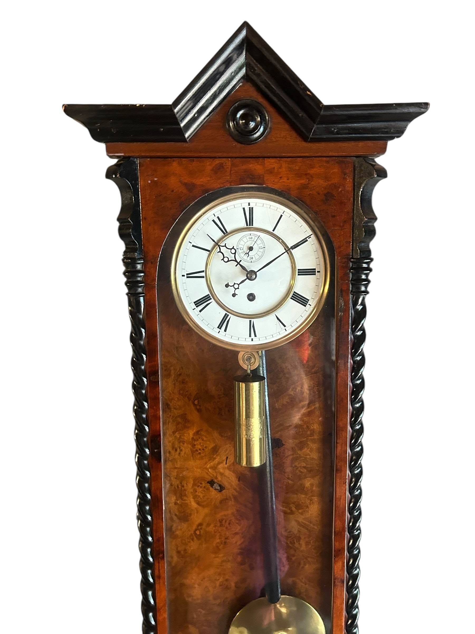 Amazing Rare maple eye Walnut Vienna Regulator Clock – Ca 1880 - Image 3