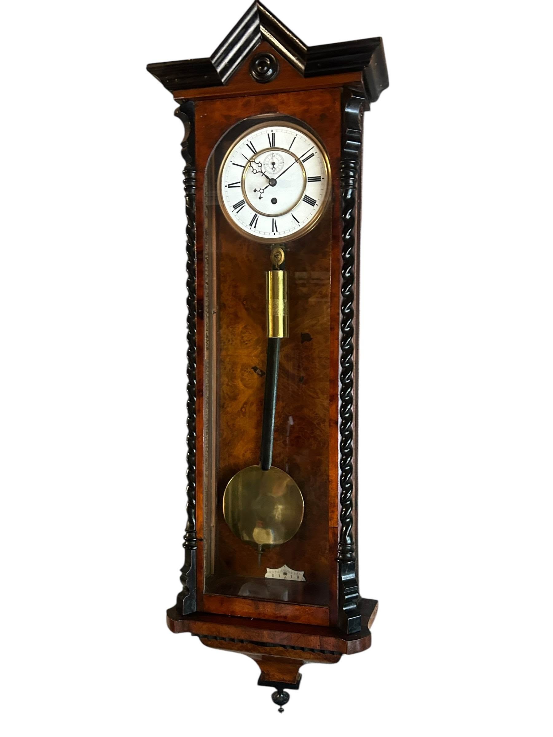 Amazing Rare maple eye Walnut Vienna Regulator Clock – Ca 1880 - Image 2