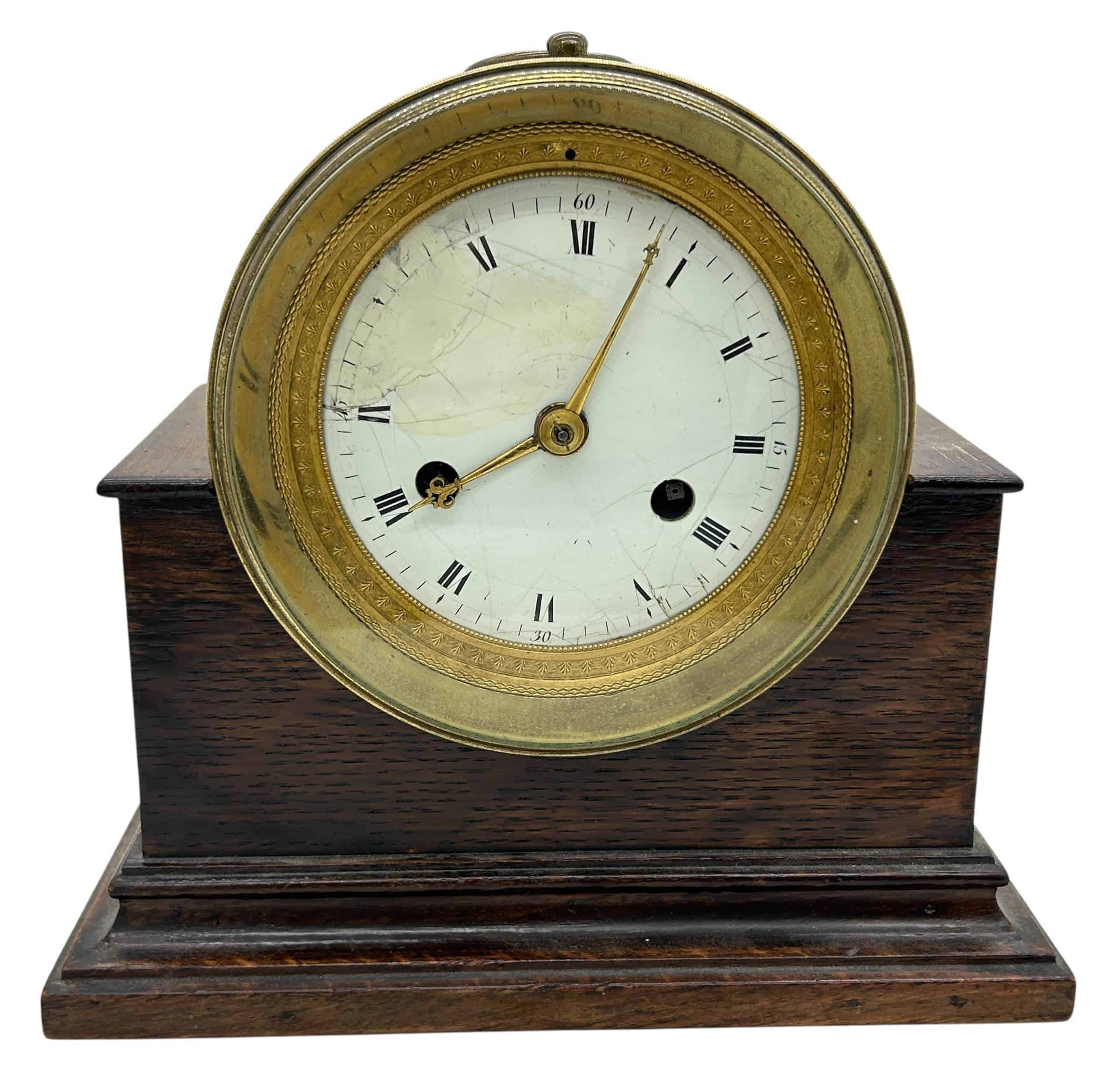 Fabulous Bulkhead ships Clock on Oak stand – ca1910