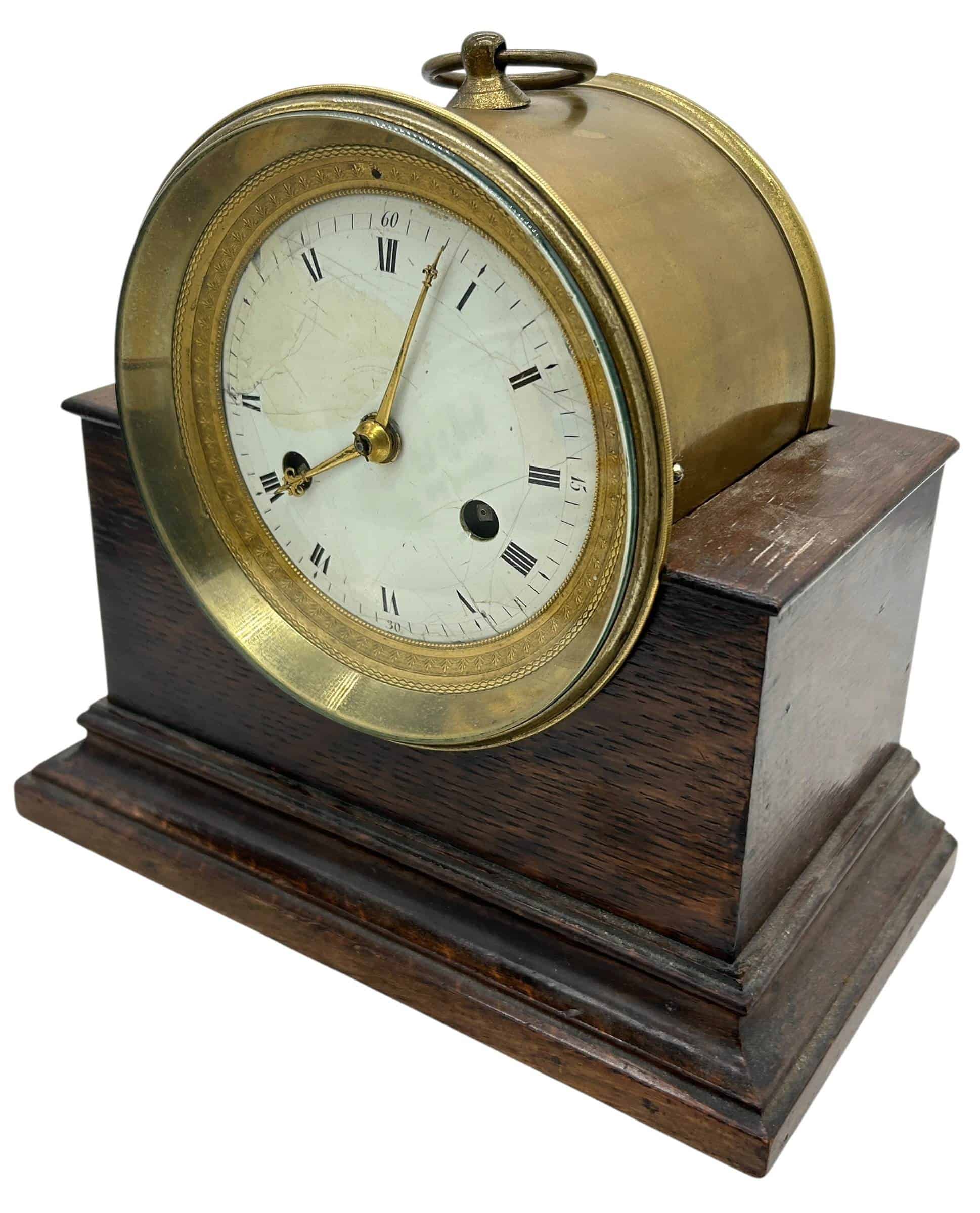Fabulous Bulkhead ships Clock on Oak stand – ca1910 - Image 2
