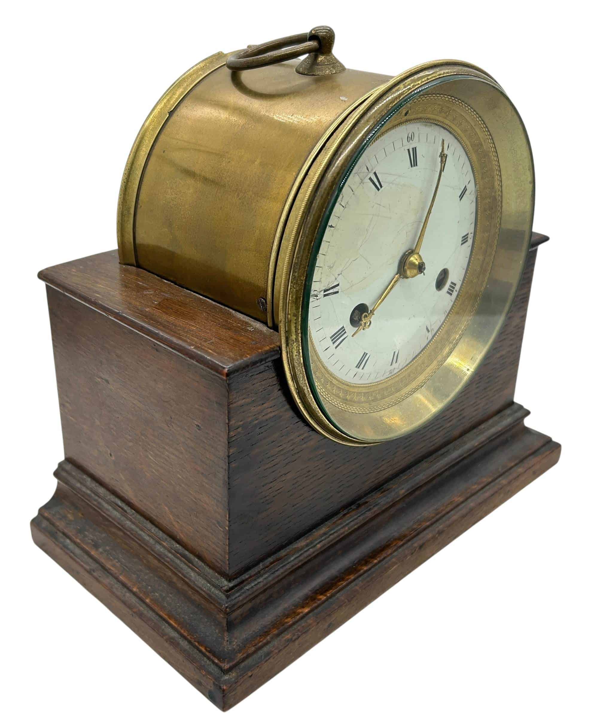 Fabulous Bulkhead ships Clock on Oak stand – ca1910 - Image 6