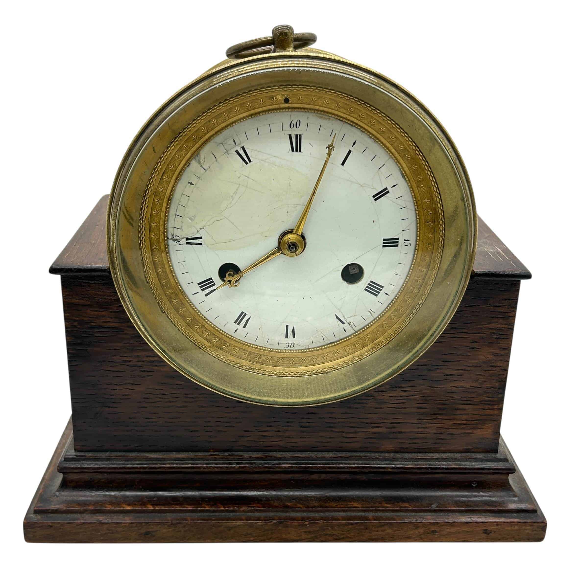 Fabulous Bulkhead ships Clock on Oak stand – ca1910 - Image 9