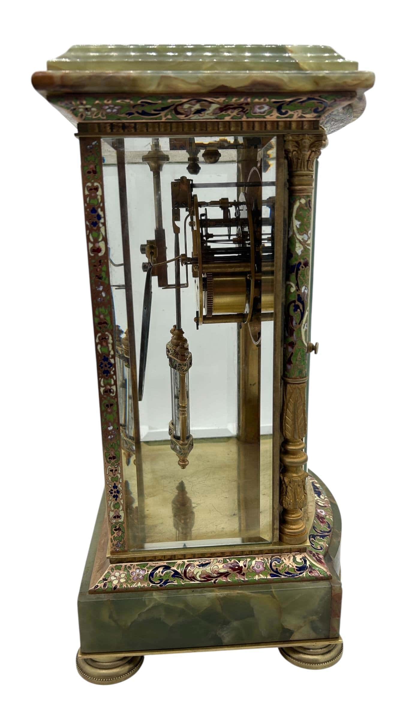 French Regulator 4 glass & green onyx champleve case Mantel clock – ca1880 - Image 11