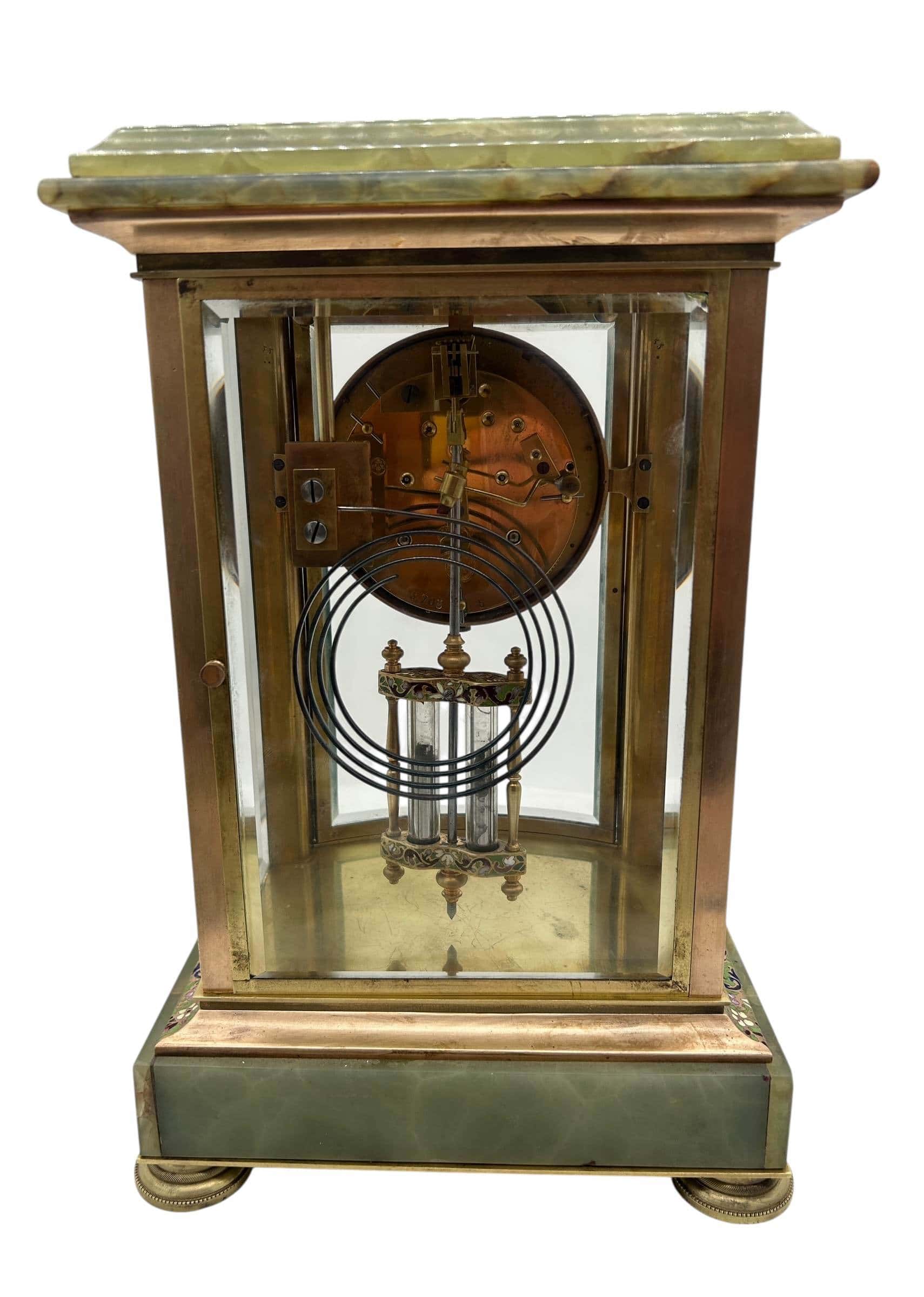 French Regulator 4 glass & green onyx champleve case Mantel clock – ca1880 - Image 10