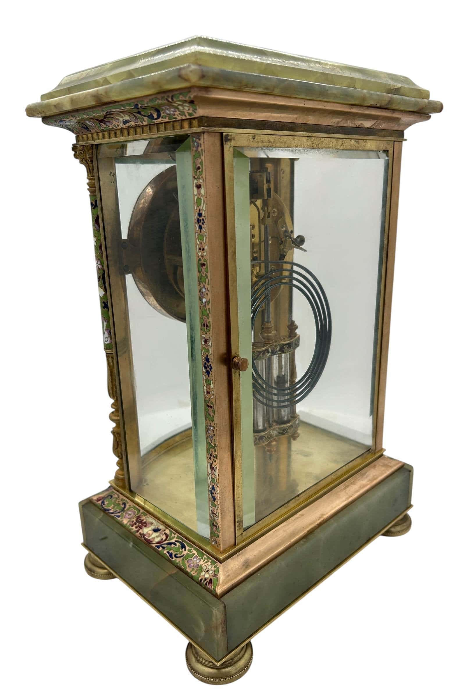 French Regulator 4 glass & green onyx champleve case Mantel clock – ca1880 - Image 4