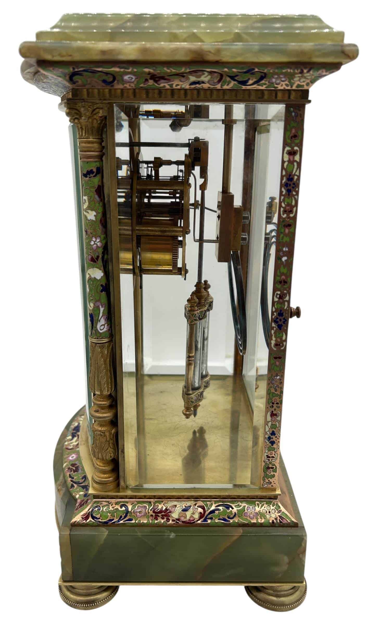 French Regulator 4 glass & green onyx champleve case Mantel clock – ca1880 - Image 9