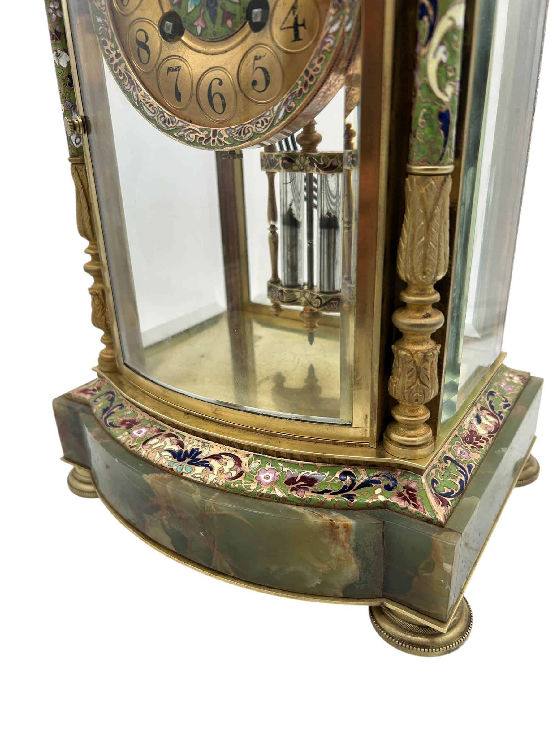 French Regulator 4 glass & green onyx champleve case Mantel clock – ca1880 - Image 13