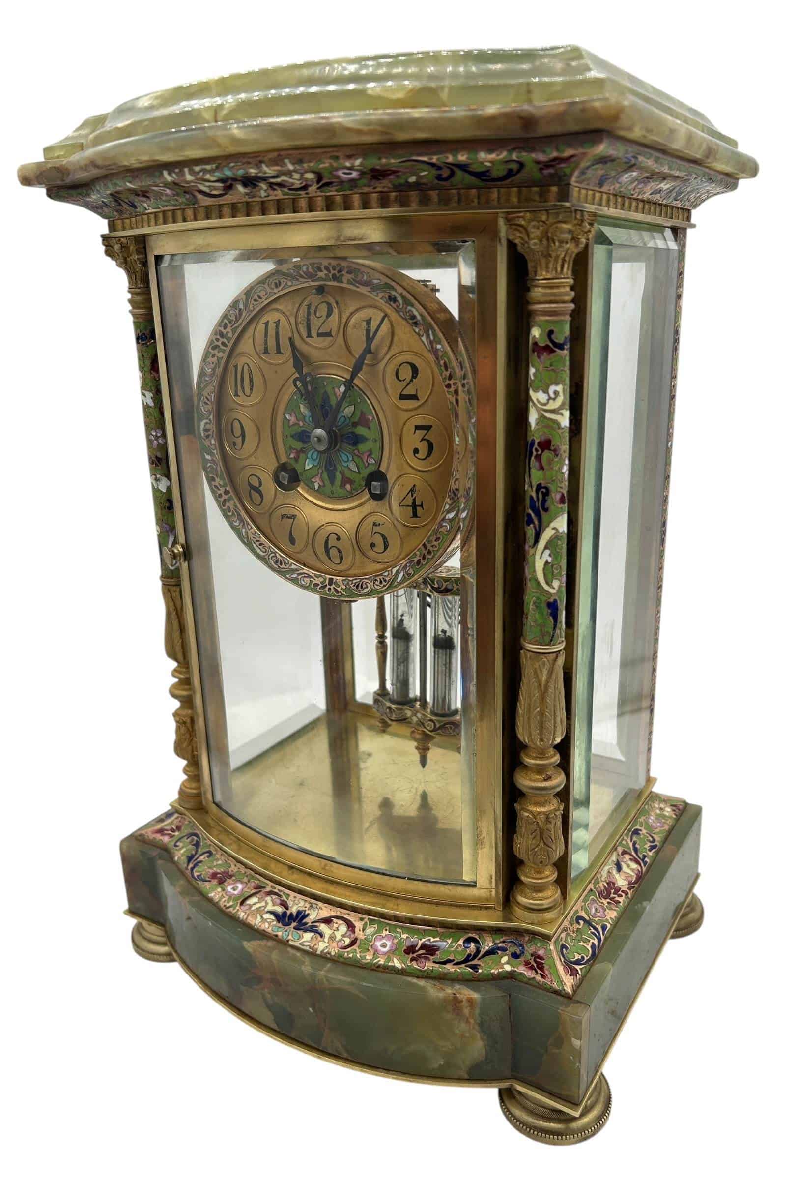 French Regulator 4 glass & green onyx champleve case Mantel clock – ca1880 - Image 12