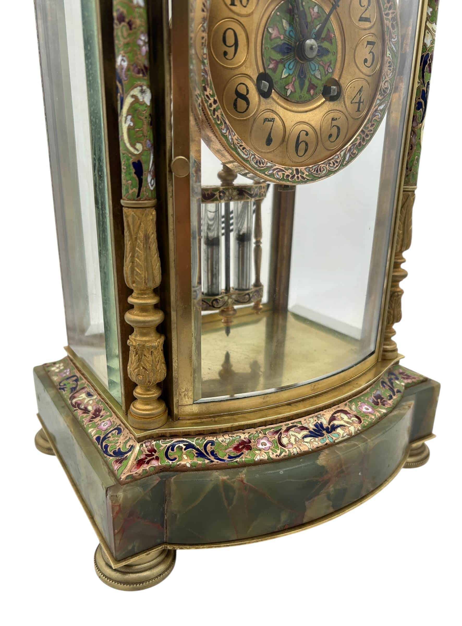 French Regulator 4 glass & green onyx champleve case Mantel clock – ca1880 - Image 3