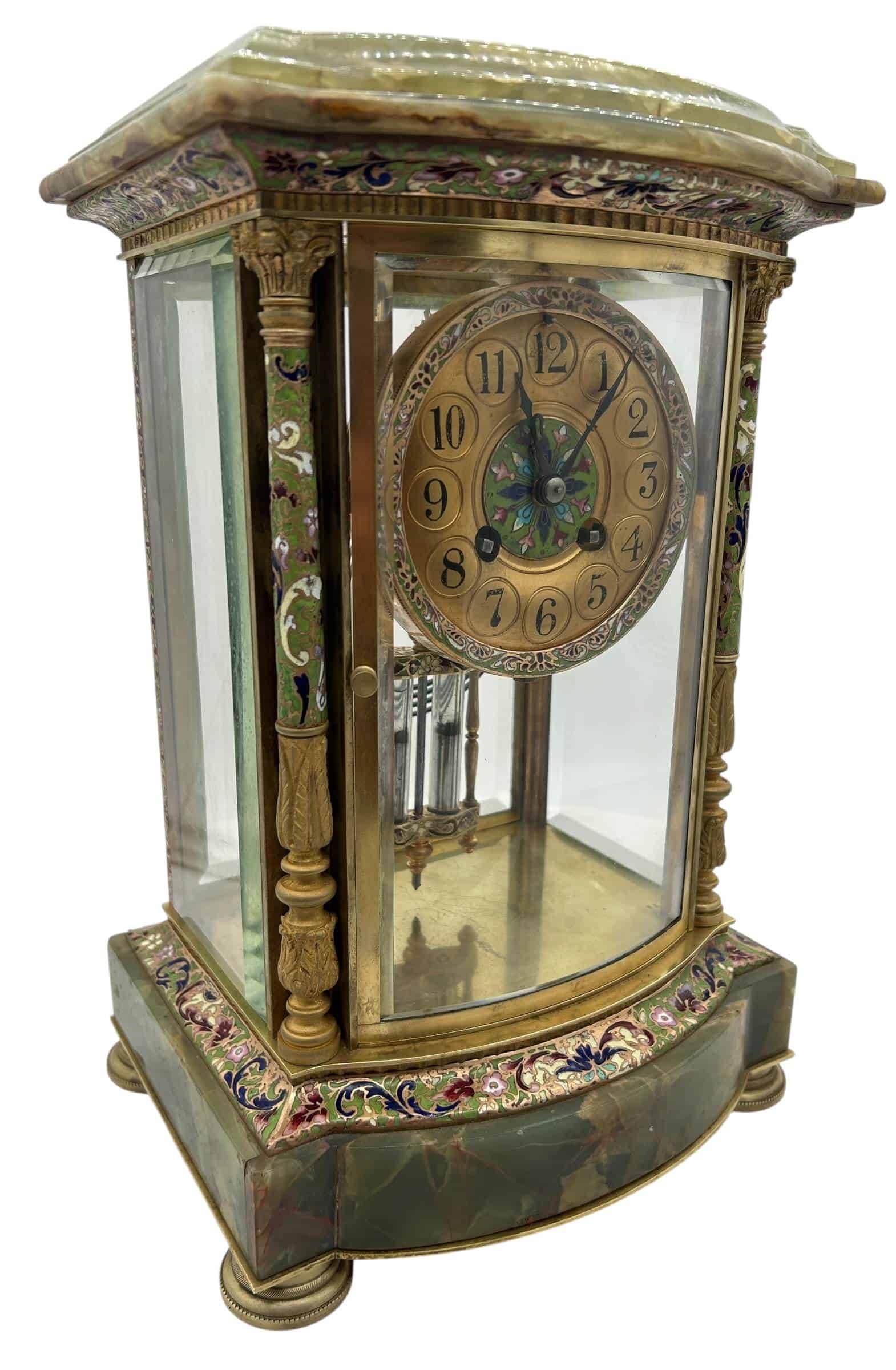 French Regulator 4 glass & green onyx champleve case Mantel clock – ca1880 - Image 2