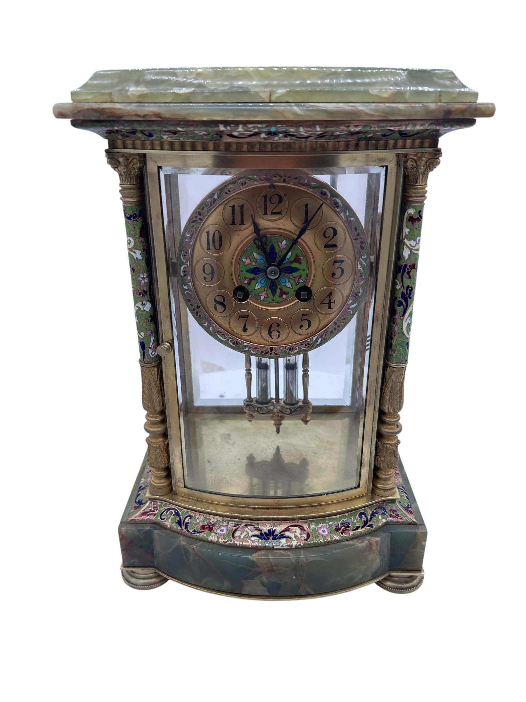 French Regulator 4 glass & green onyx champleve case Mantel clock – ca1880 - Image 8