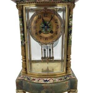 French Regulator 4 glass & green onyx champleve case Mantel clock – ca1880