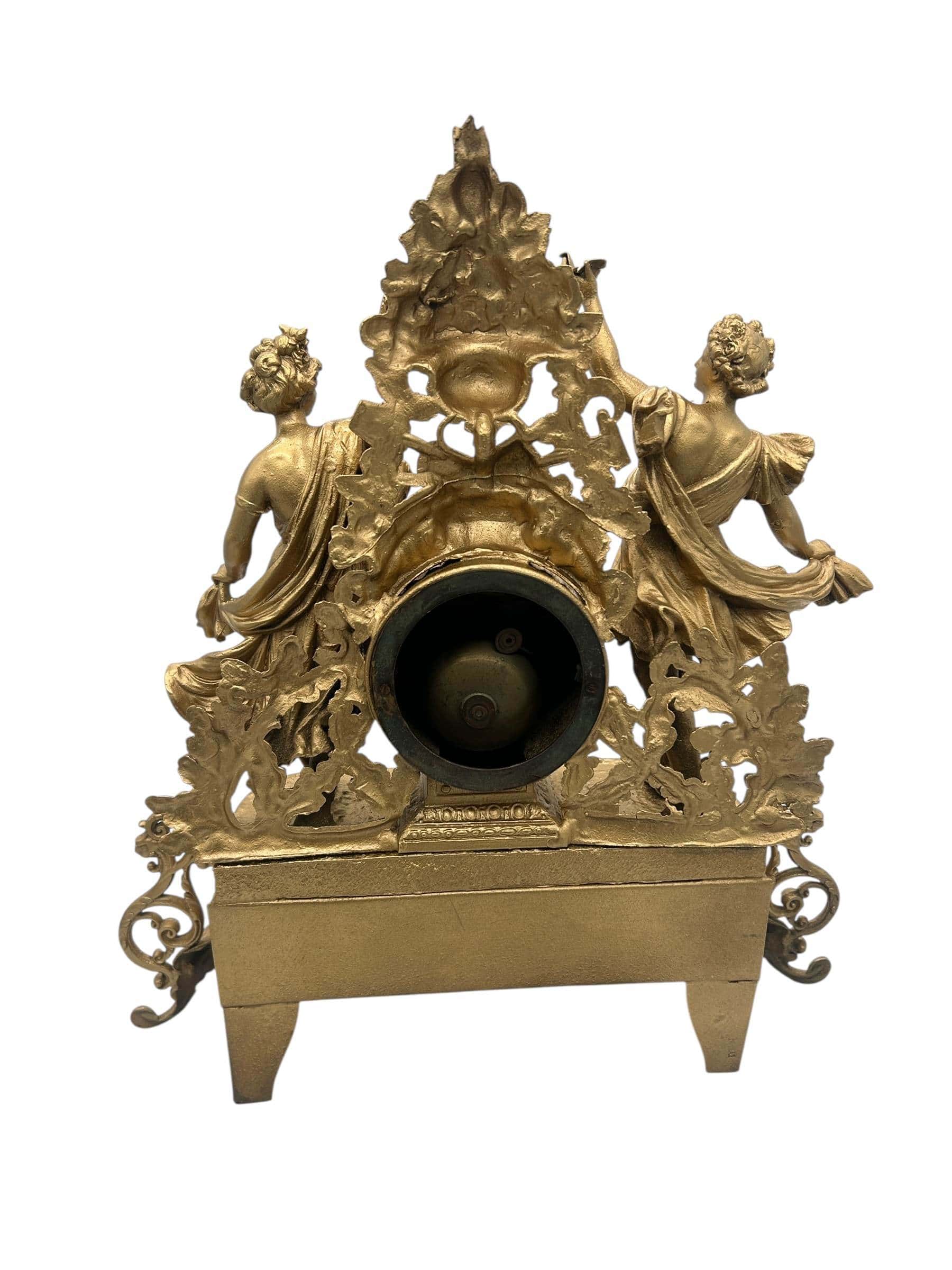 Charming French Gilt Figural pink sevres Mantel Clock – ca1890 - Image 9
