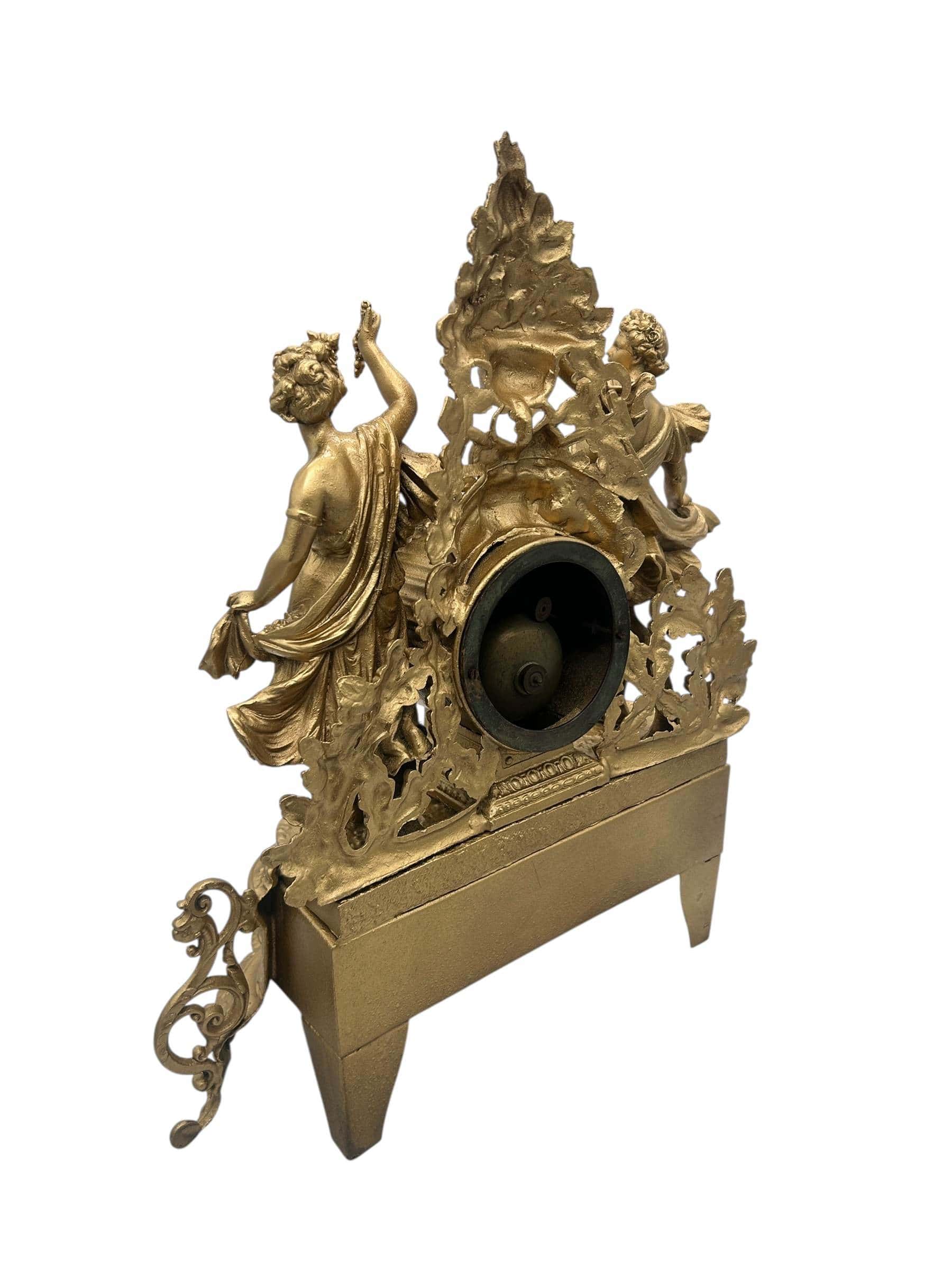 Charming French Gilt Figural pink sevres Mantel Clock – ca1890 - Image 6