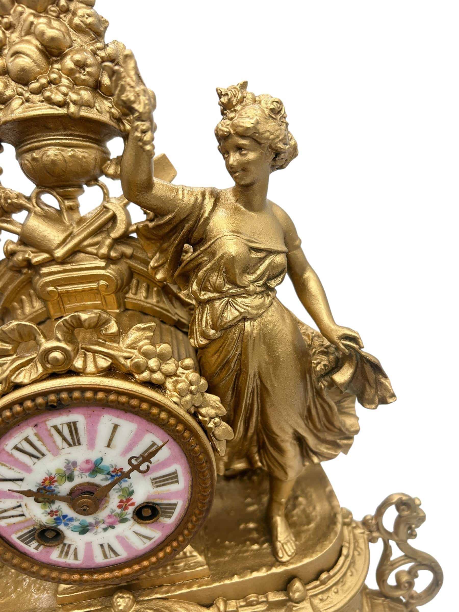 Charming French Gilt Figural pink sevres Mantel Clock – ca1890 - Image 5
