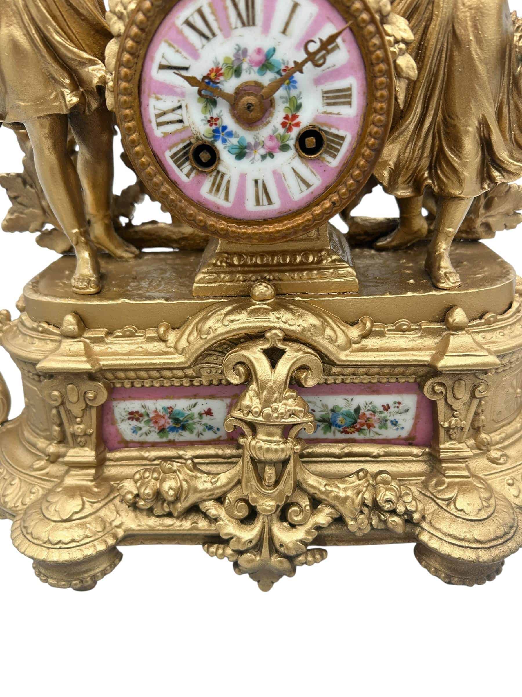 Charming French Gilt Figural pink sevres Mantel Clock – ca1890 - Image 4