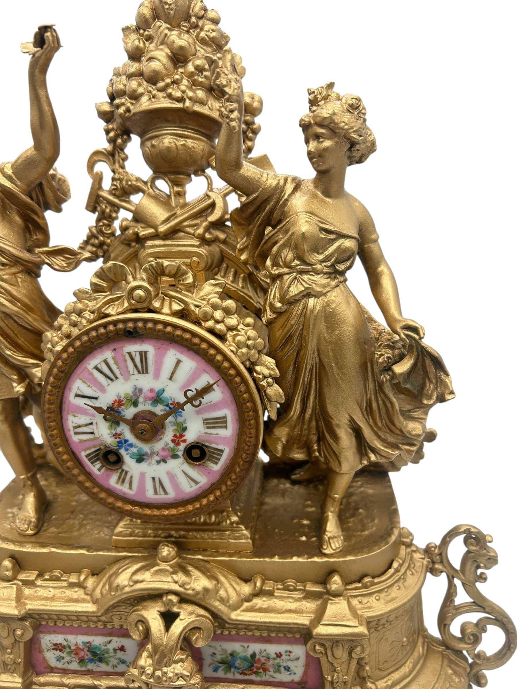 Charming French Gilt Figural pink sevres Mantel Clock – ca1890 - Image 7