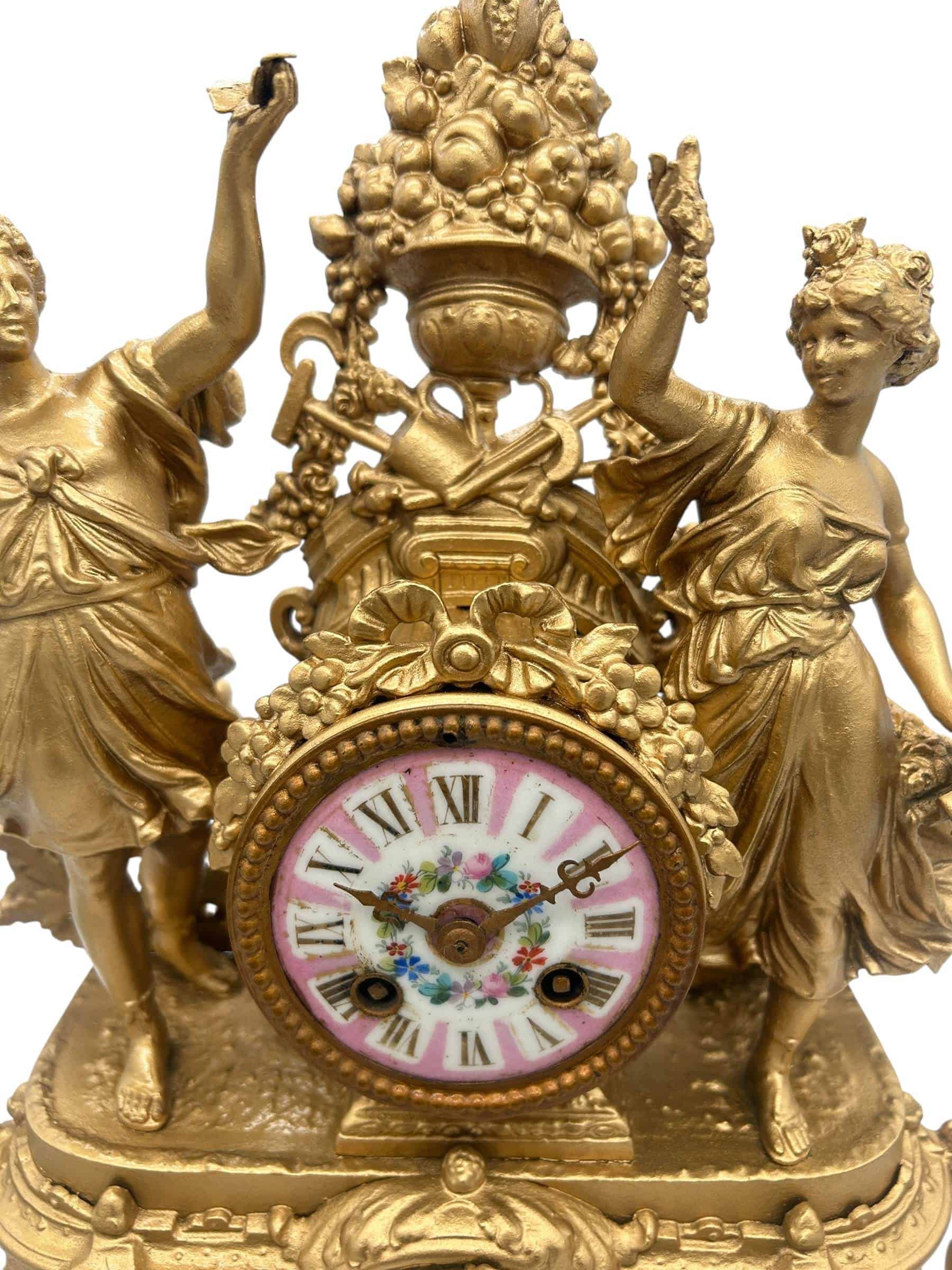 Charming French Gilt Figural pink sevres Mantel Clock – ca1890 - Image 3