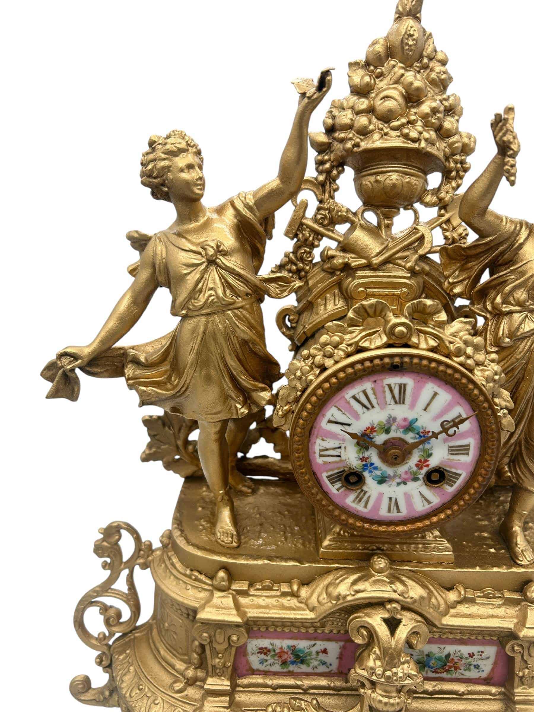 Charming French Gilt Figural pink sevres Mantel Clock – ca1890 - Image 2