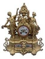 Charming French Gilt Figural pink sevres Mantel Clock – ca1890
