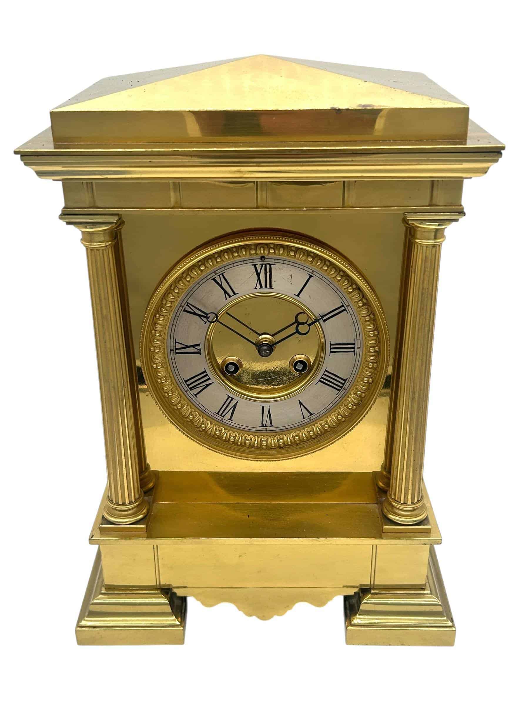 Rare solid ormolu French mantel clock – Architectural striking mantle clock c1850