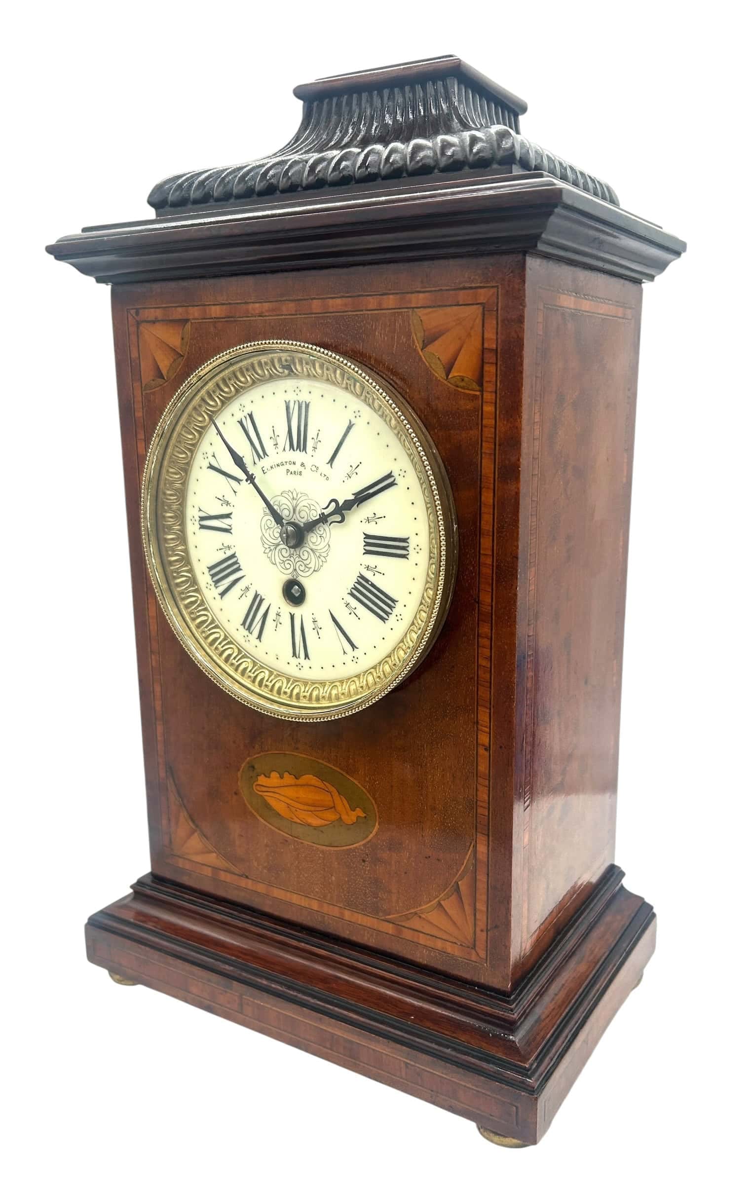 French Inlaid Mahogany Mantel Clock