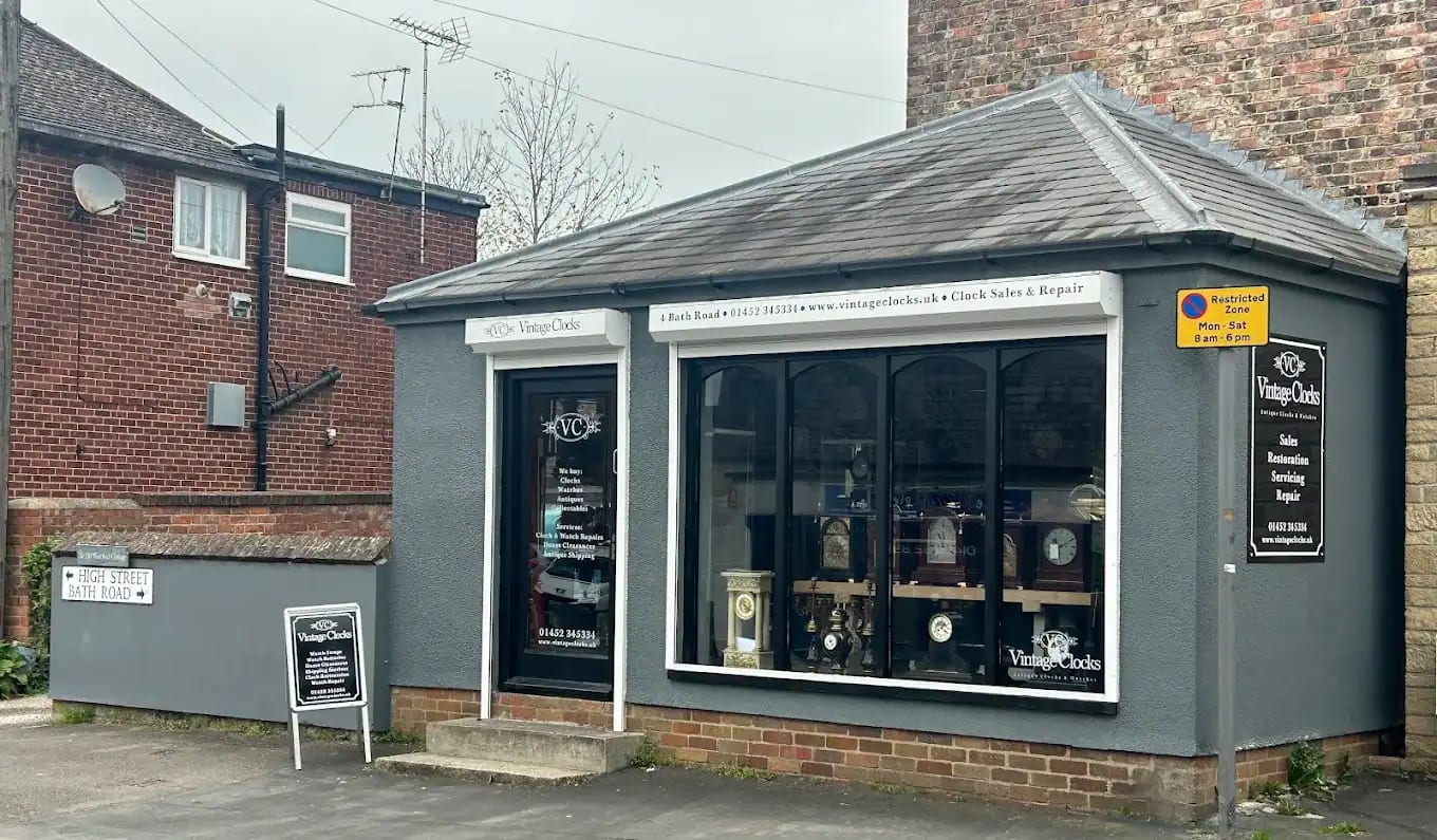 [PHOTO: exterior or interior of the Vintage Clocks shop, Stonehouse]
